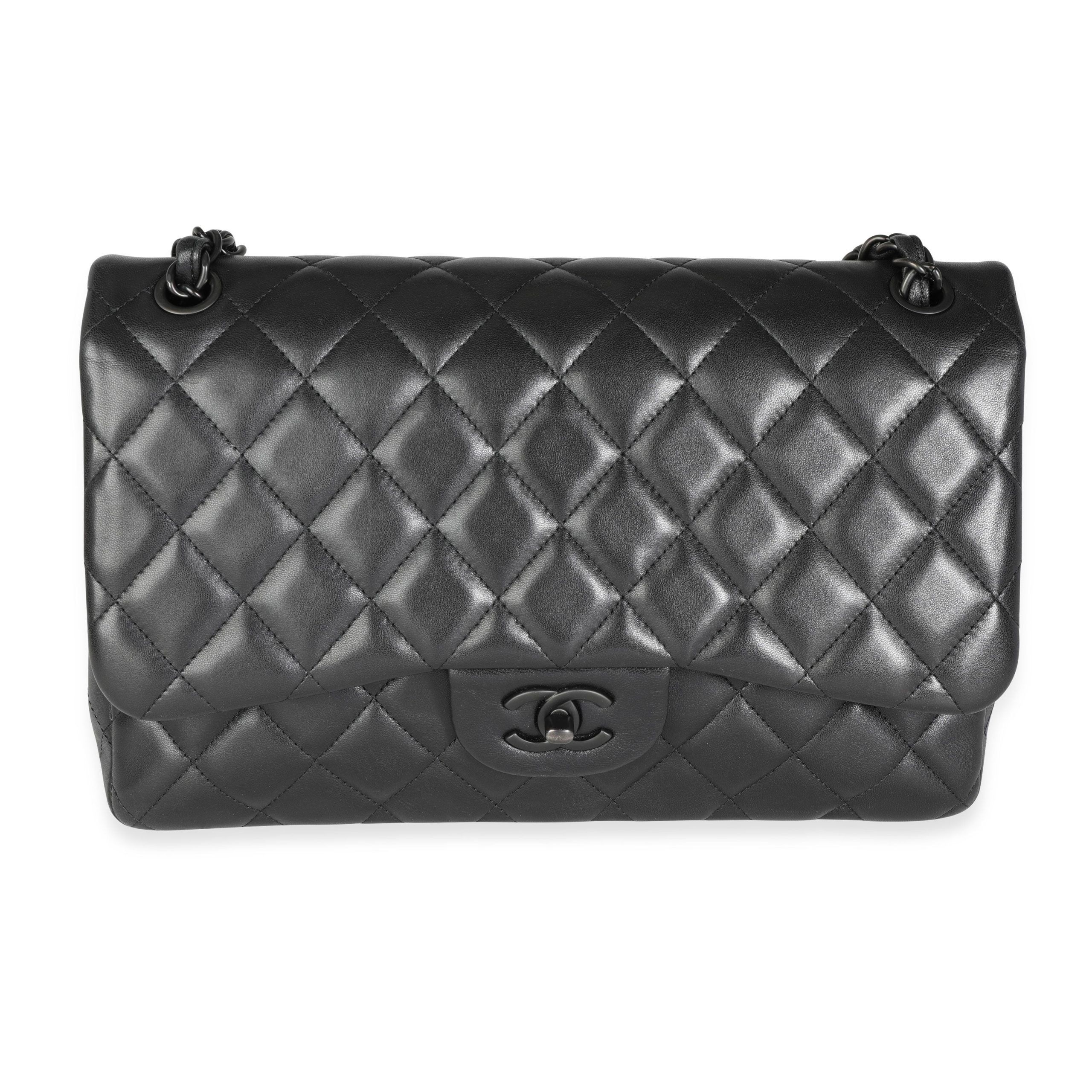 image of Chanel So Black Lambskin Jumbo Classic Double Flap Bag, Women's
