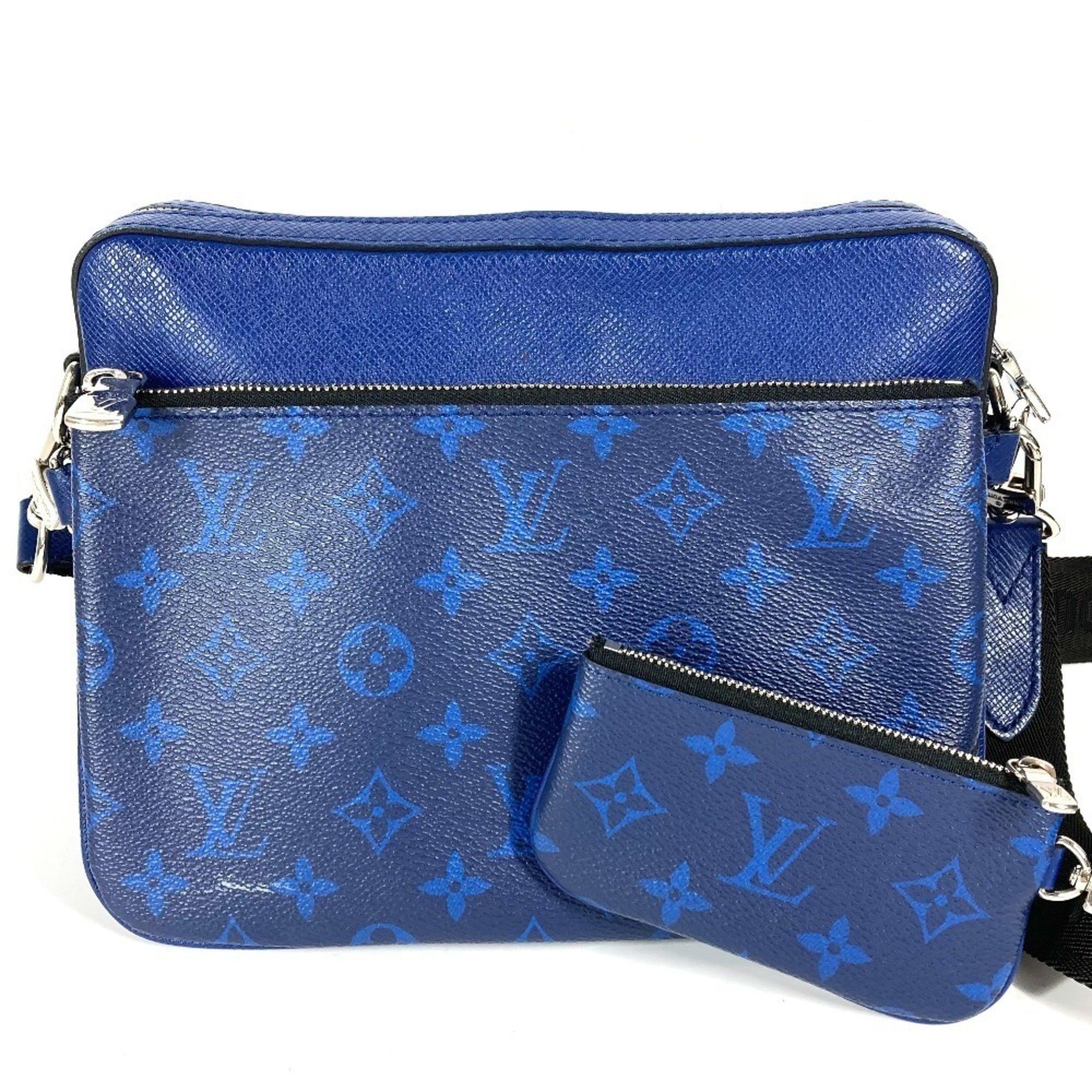 Louis Vuitton M30848 Taiga Rama Trio Messenger Crossbody Bag With Wallet And Coin Case Purse Shoulder Leather Monogram Canvas Men's Women's Blue