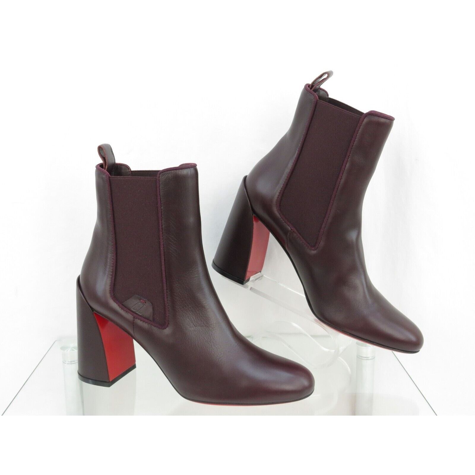 Christian Louboutin LOUBOUTIN TURELASTIC BURGUNDY LEATHER HEEL ANKLE BOOTS 40 Size US 10 / IT 40 - 4 Thumbnail