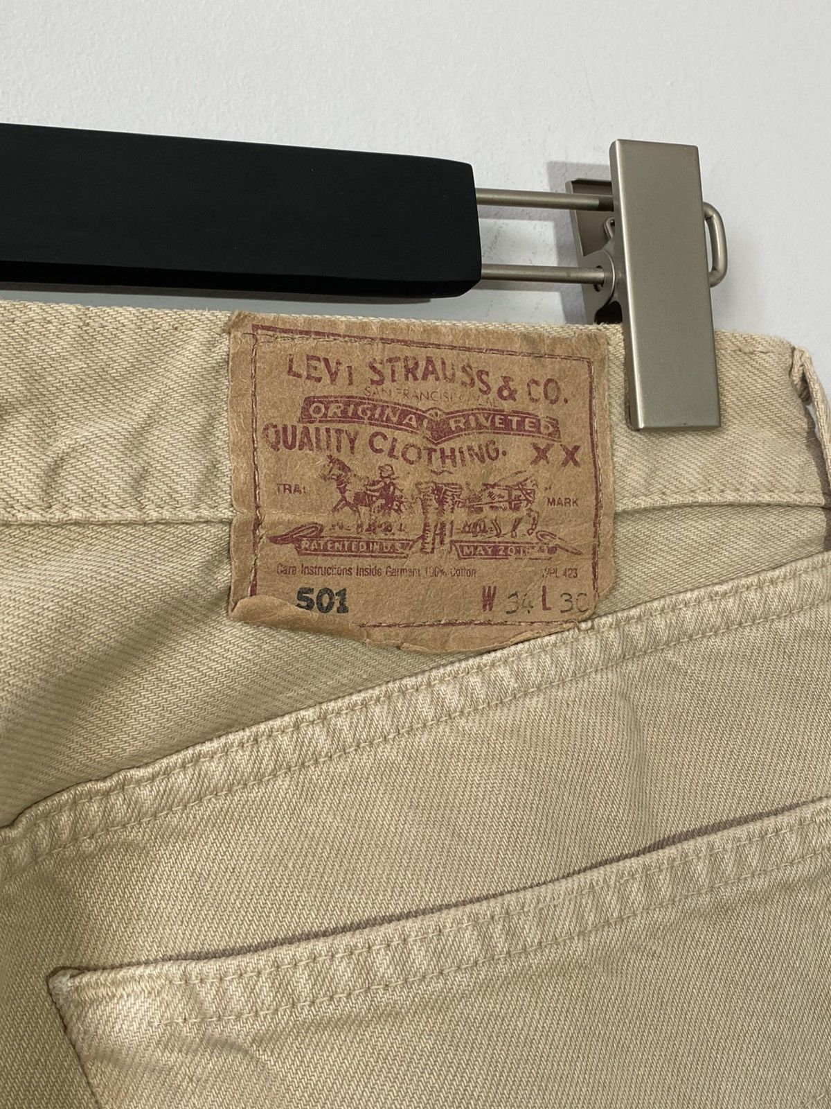 Levi's 90s Vintage Levis 501 34х30 Beige Denim Jeans Size US 34 / EU 50 - 5 Thumbnail