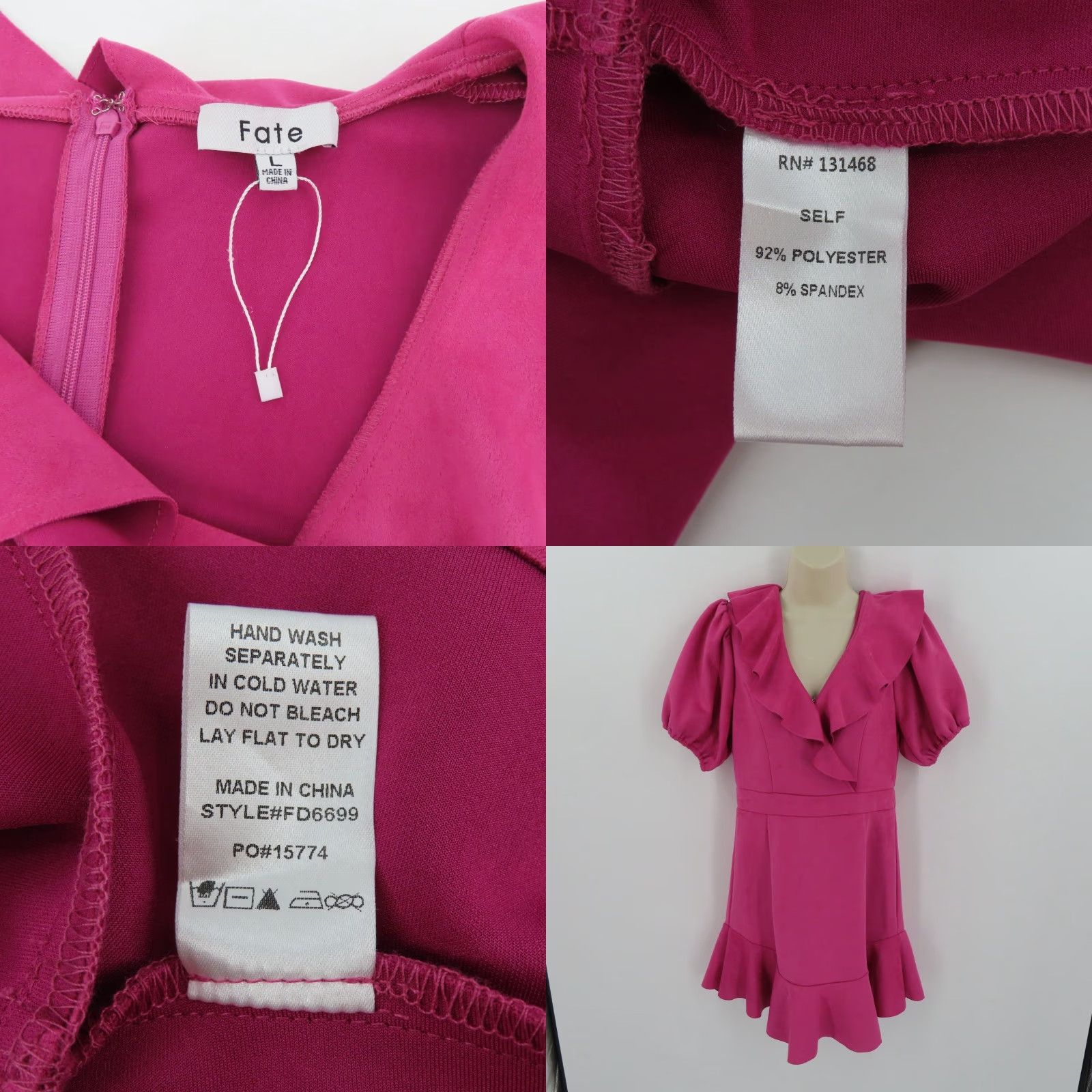 Vintage Fate Womens Large Pink Ruffle V-Neck Short Sleeve Dress Sundress Casual Party/Cocktail NEW No Tags Size 36" / US 14 / IT 50 - 8 Thumbnail