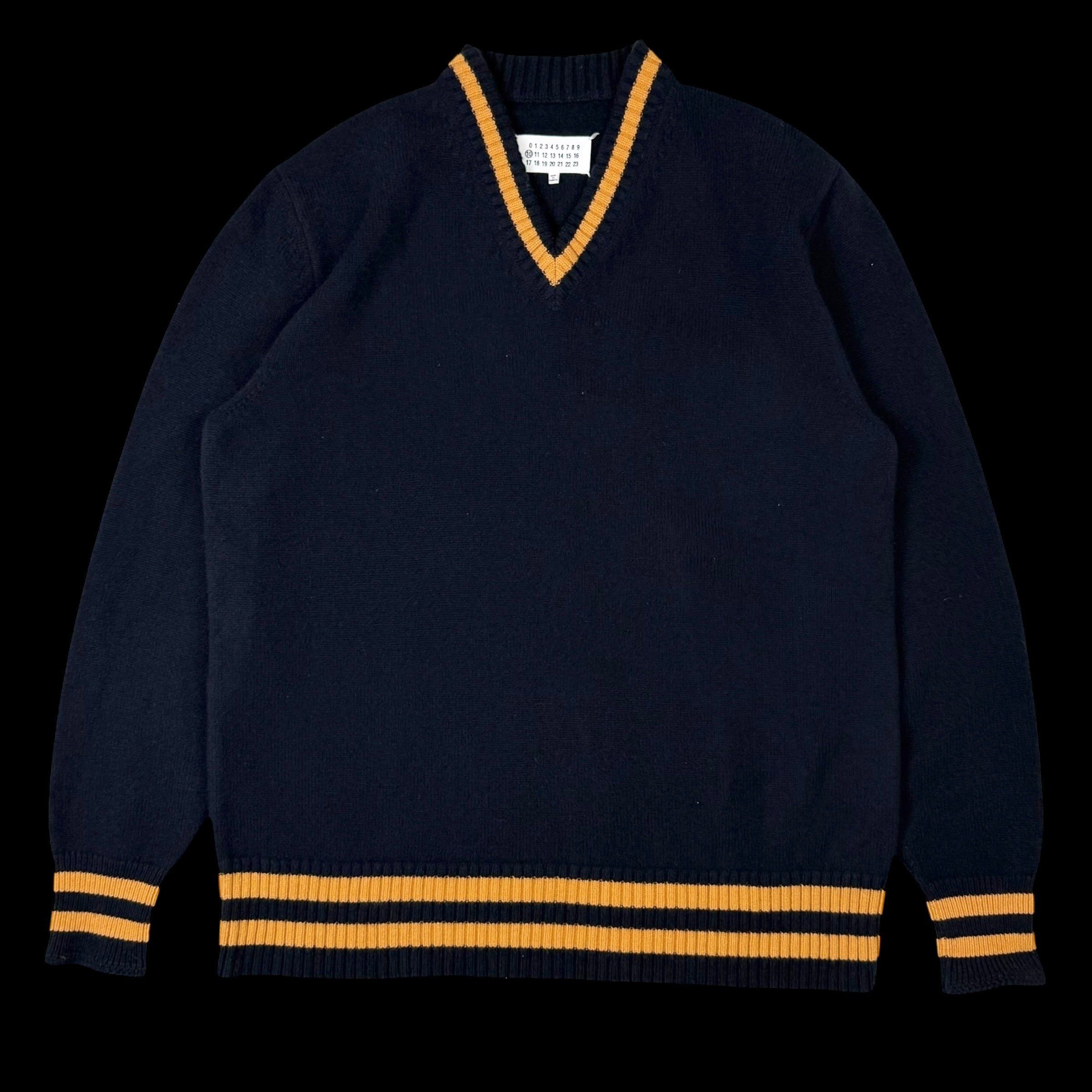 Maison Margiela AW21 Oversized V-Neck Wool Sweatshirt Navy