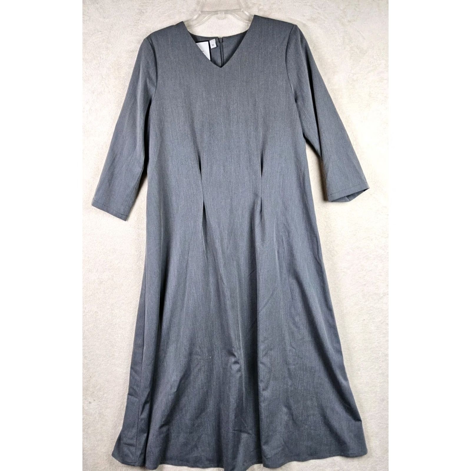 Vintage ADEPTT Women's 3/4 Sleeve Grey Dress XS Shift Long 46.5" Chest 37" Regular Womens Size XS / US 0-2 / IT 36-38 - 2 Thumbnail