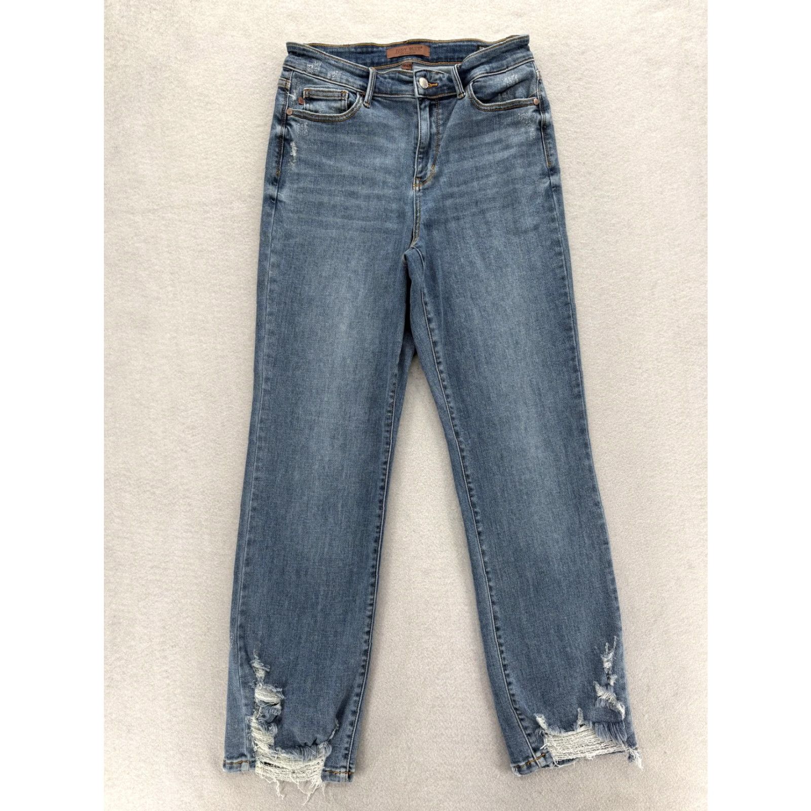 Vintage Judy Blue Jeans Womens 29 Straight High Rise Distressed Fringe Denim Blue 5-Pocket Comfort Stretch Mens? Women? Size 29" - 2 Thumbnail
