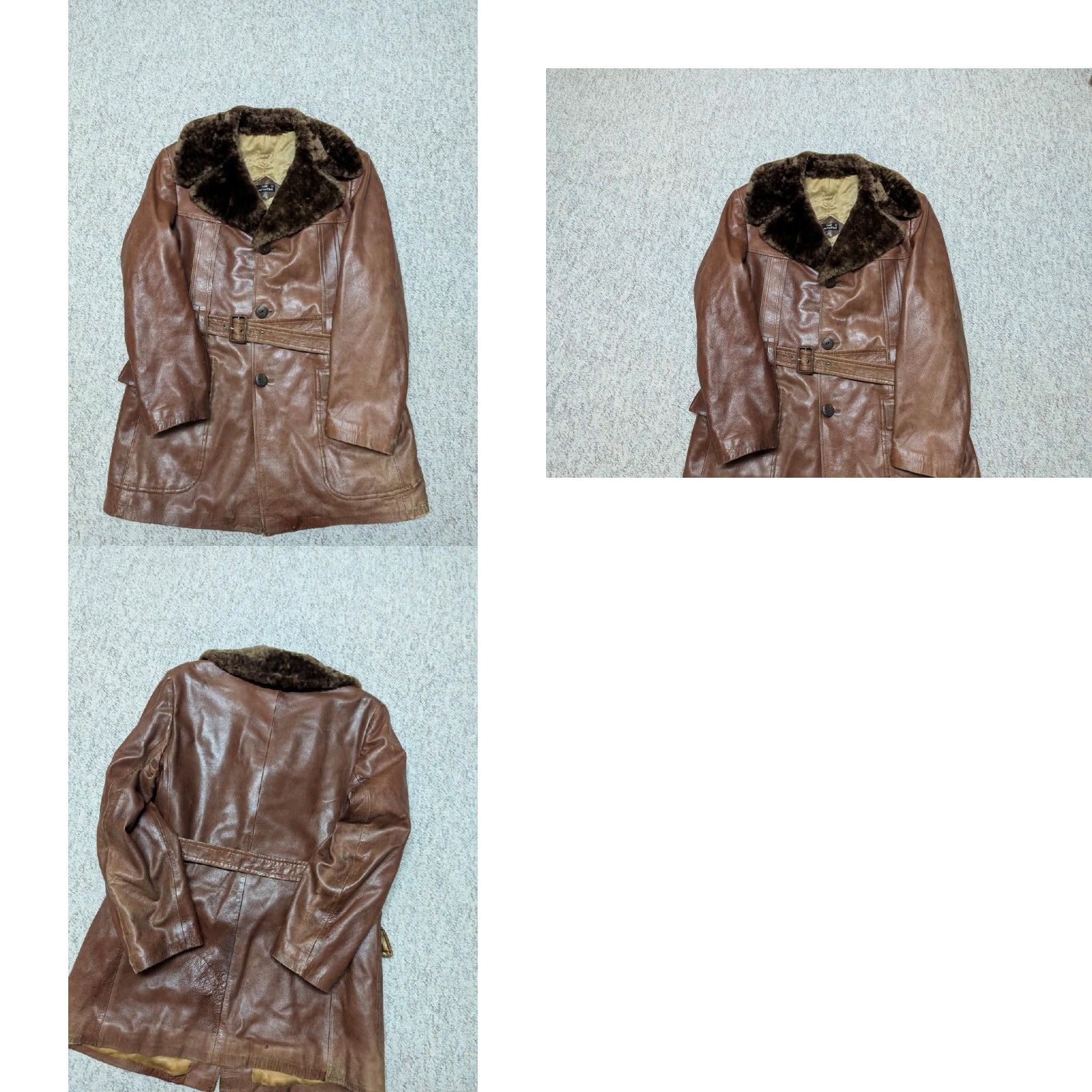 Vintage VINTAGE Cortefiel overcoat Men Belted Lambskin Leather 44 L Brown Fur Collar Coat Fur Barnstomer Norfolk Mouton Size US L / EU 52-54 / 3 - 9 Thumbnail