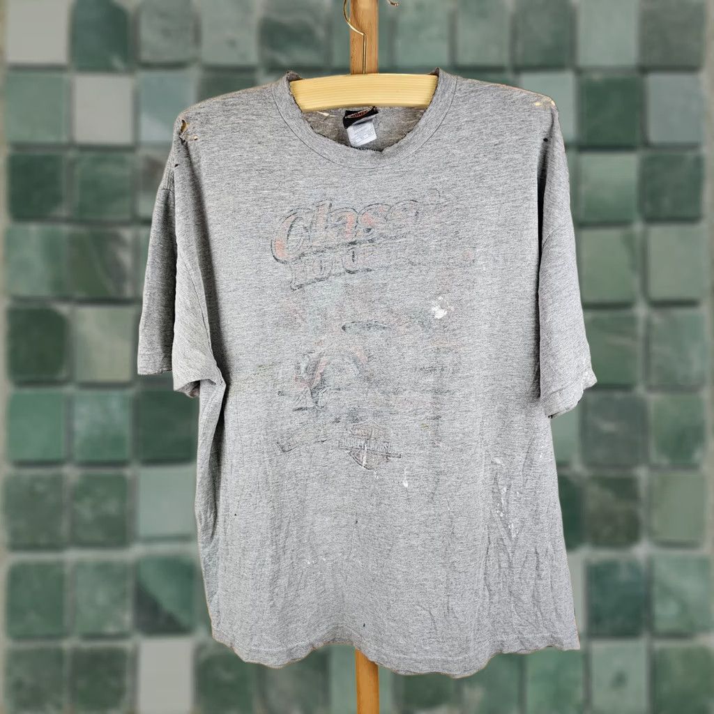 Harley Davidson Harley-Davidson Gray Cotton T-Shirt XL Worn Distressed Faded Mens Size US XL / EU 56 / 4 - 1 Thumbnail