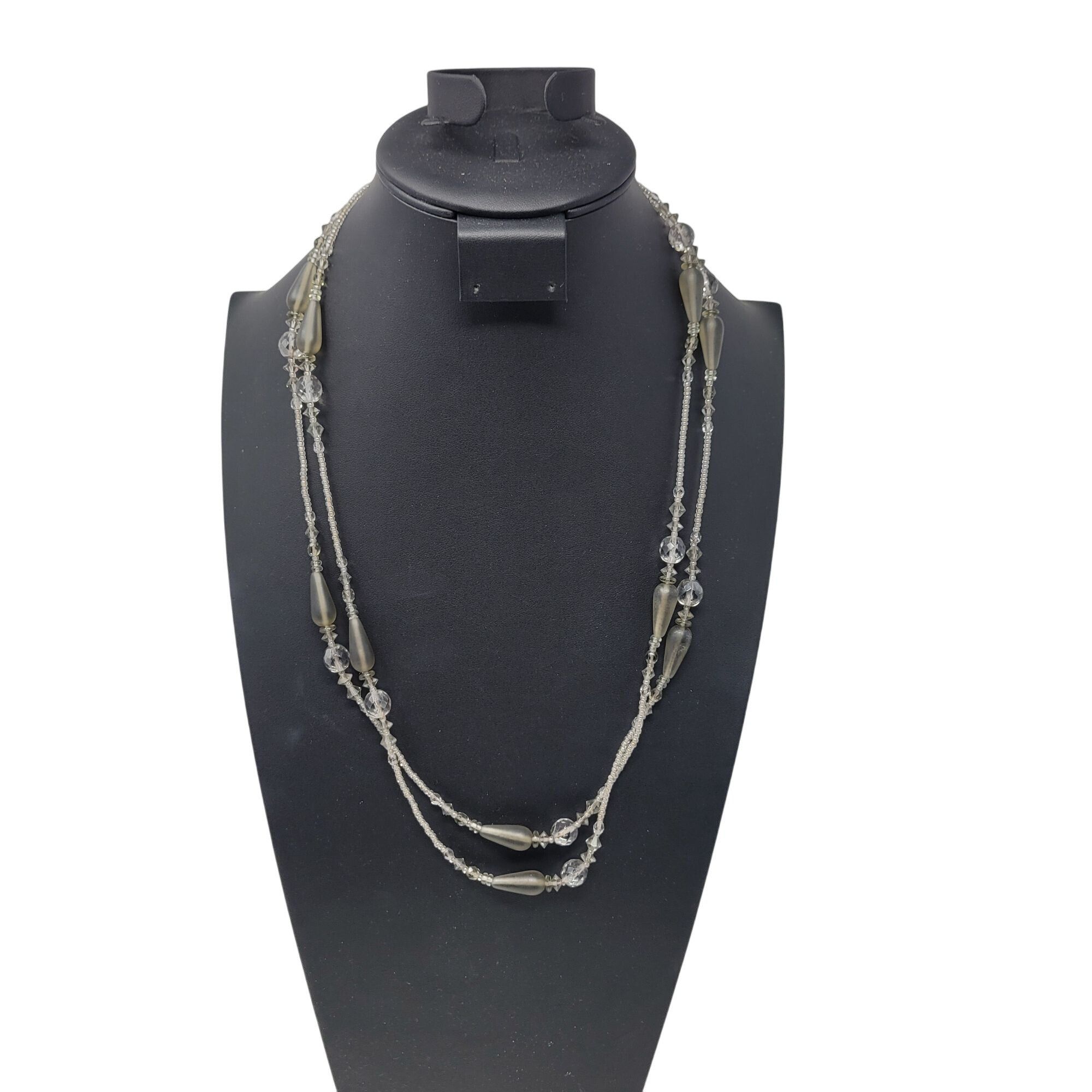 Vintage Vtg Long Flapper Necklace Silver Smoky Gray AB Beaded Glass Size ONE SIZE - 3 Thumbnail