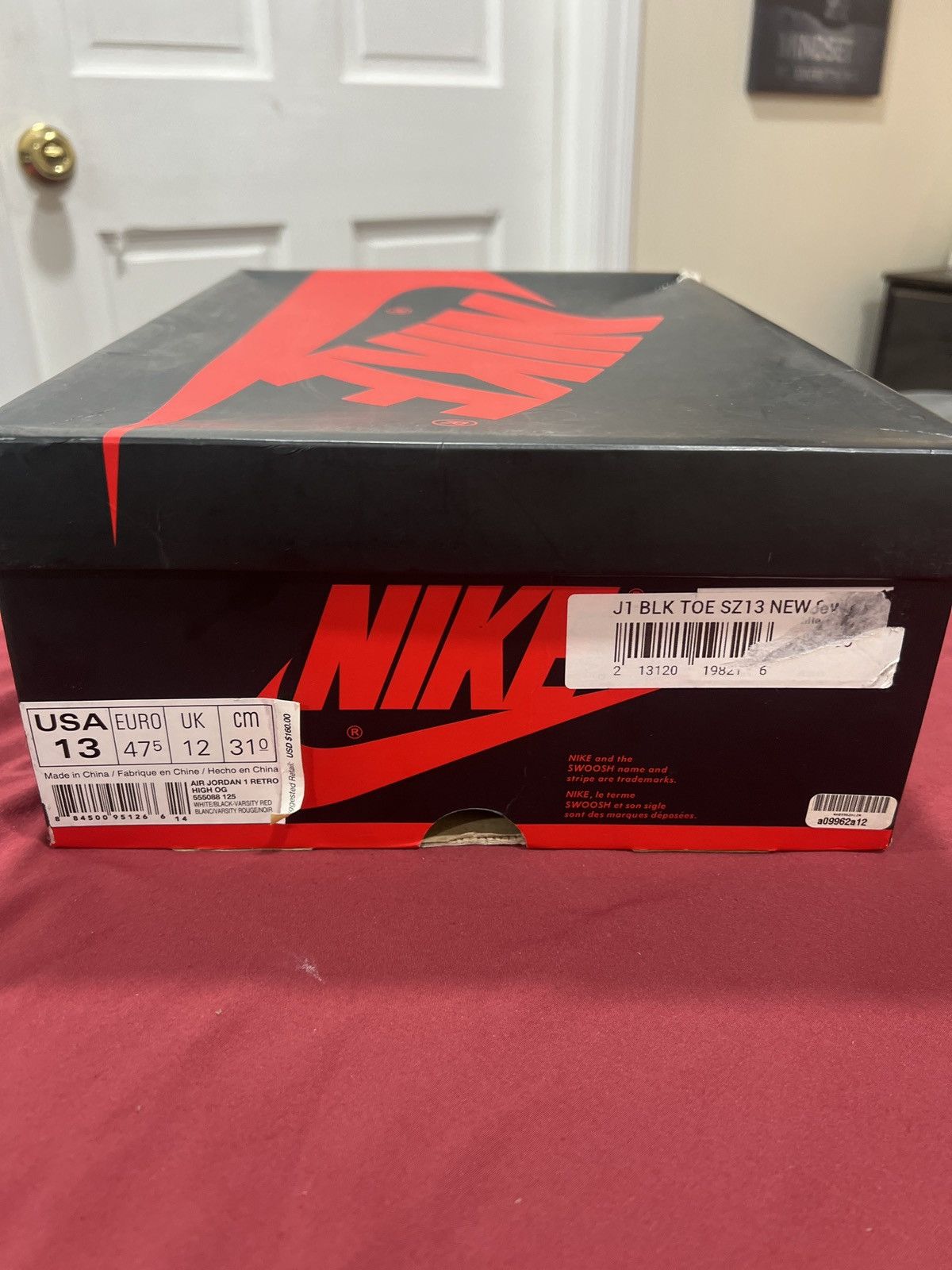 image of Jordan NBA Air Jordan 1 Retro High OG 'black Toe' 2016 Size 13 Shoes, Men's