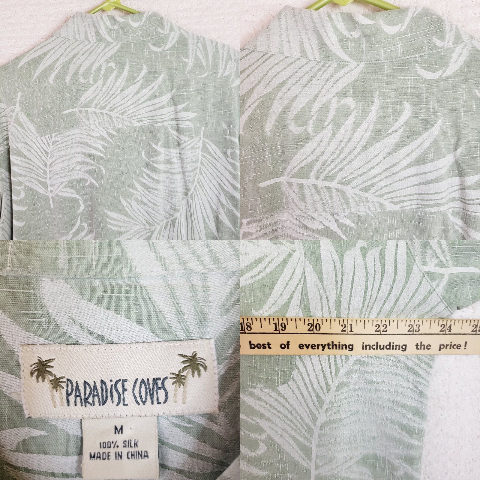 Paradise Paradise Coves Shirt Short Sleeve Button-Up Silk Green Mens L Tropical Aloha Island Relaxed Silk 100% Shirt Size US L / EU 52-54 / 3 - 8 Thumbnail