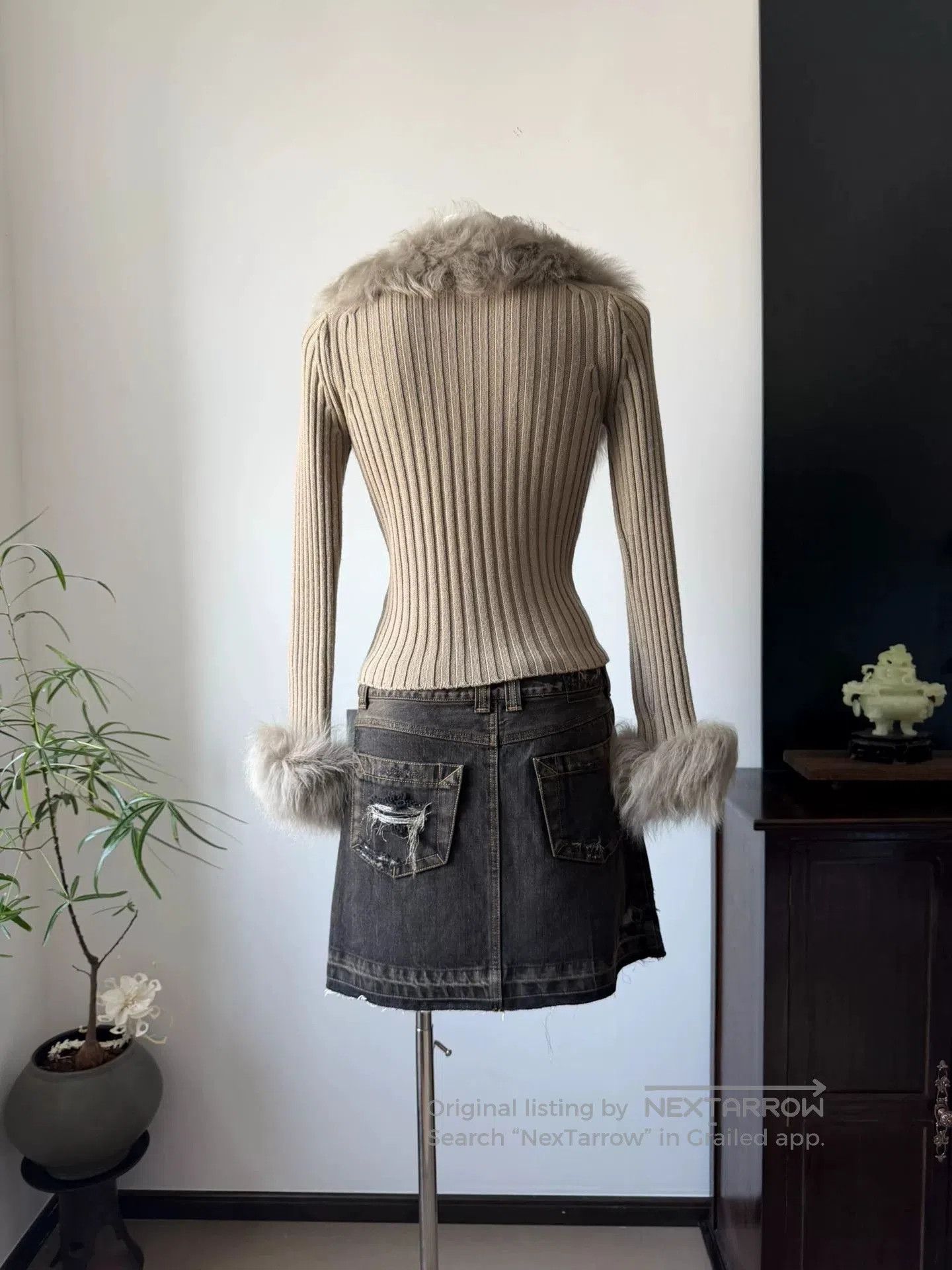 BRAHMIN Brahmin Camel Gray Fur Collar Wool Cardigan. Size M / US 6-8 / IT 42-44 - 6 Thumbnail
