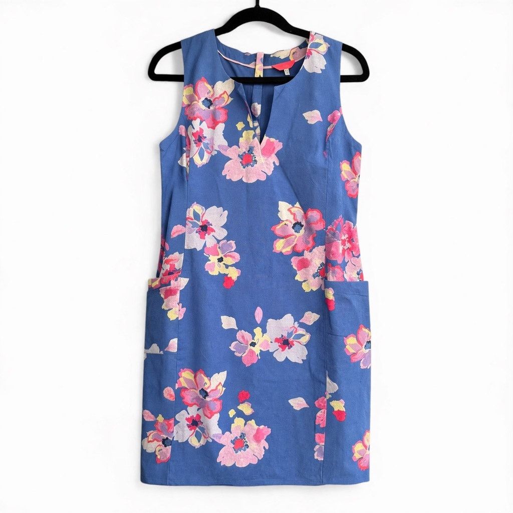 Other Joules Elayna Blue Floral Sleeveless Shift Dress Linen US 8 Size M / US 6-8 / IT 42-44 - 2 Thumbnail