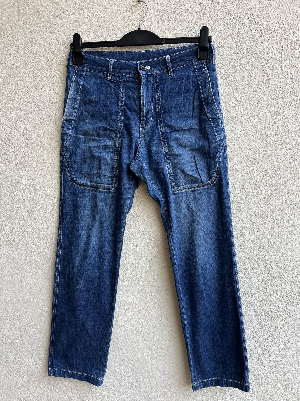Comme des Garcons Homme Vintage CDGH Distress Fade Blue Denim Military Work Pant Size US 29 - 21 Thumbnail