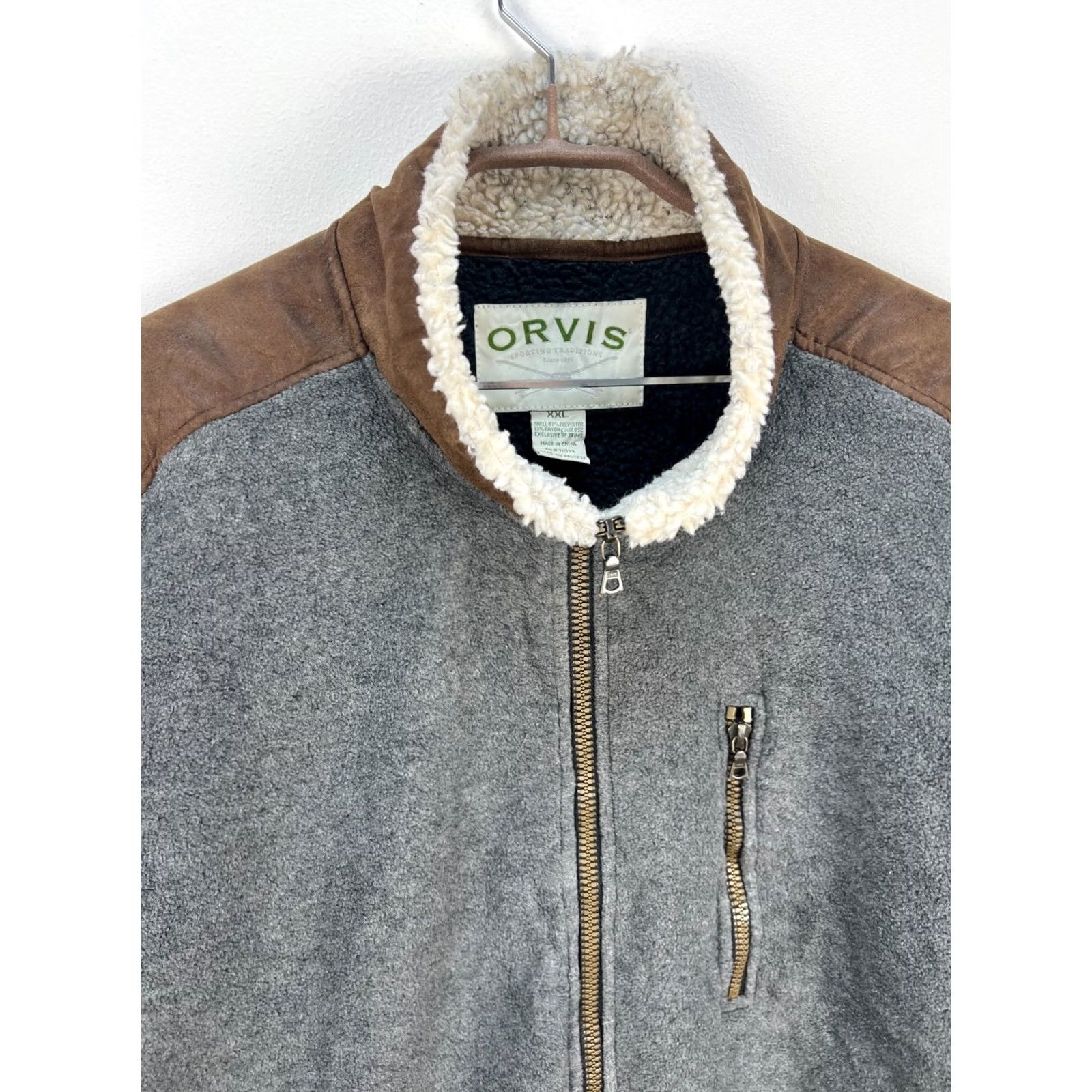 Orvis Orvis Jacket Mens 2XL Fleece Full Zip Gray Brown Outdoor Winter Fall Spring Casual Regular Fit Size US XXL / EU 58 / 5 - 2 Thumbnail