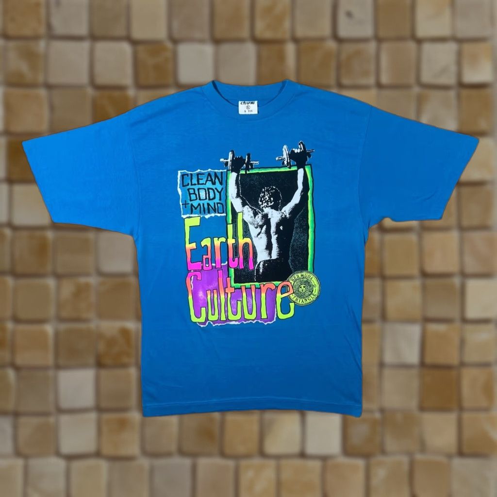 Vintage VINTAGE Campri Earth Culture “Clean Body + Mind” Bodybuilding T-Shirt XL L Blue Mens T-Shirt 80s Graphic Size US L / EU 52-54 / 3 - 1 Thumbnail