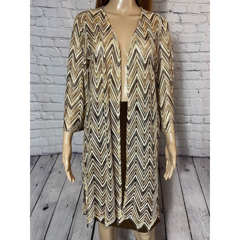 Other New Susan Graver Chevron Novelty Knit Open Front Brown Card Size M / US 6-8 / IT 42-44 - 3 Thumbnail