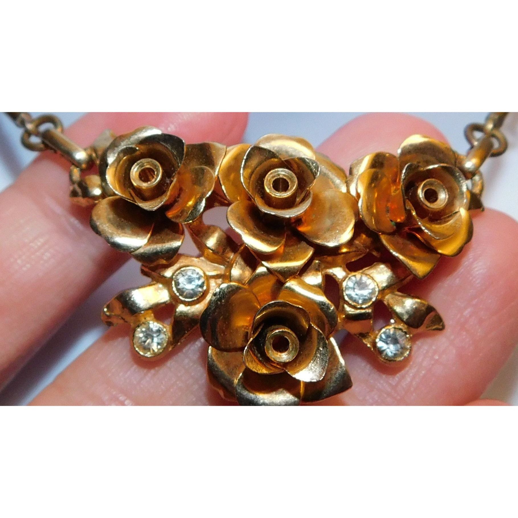 Other Vintage Romantic Gold Rose Rhinestone Necklace Size ONE SIZE - 1 Thumbnail