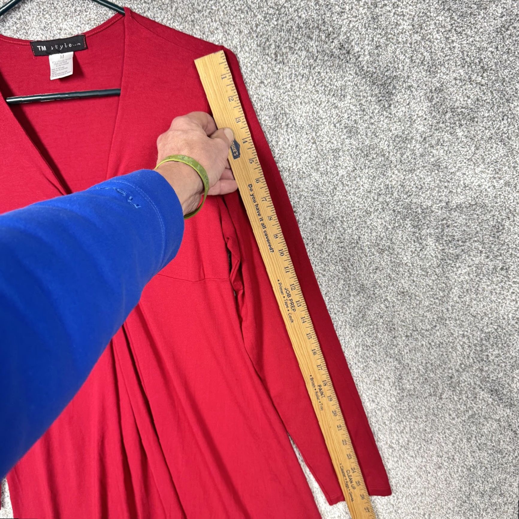 Vintage VINTAGE TM style.... Dress M Red Midi V-Neck Empire Waist Trapeze Swing Long Sleeve Solid Jersey Knit Women Vintage 90s? Size M / US 6-8 / IT 42-44 - 2 Thumbnail