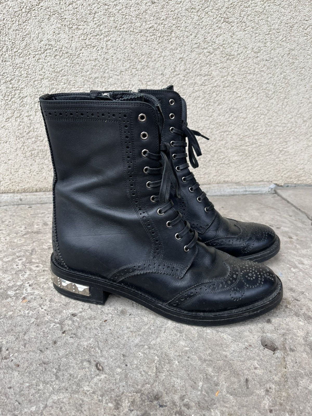 Prada MIU MIU Leather Studded Heels Combat Boots Y2K Shoes Size US 8 / IT 38 - 2 Thumbnail