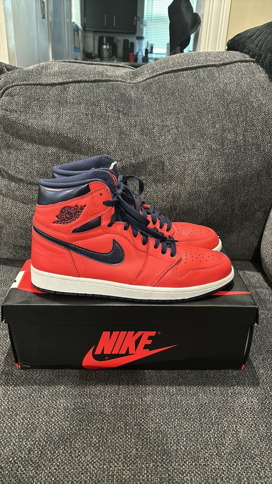 image of Preown Air Jordan 1 David Letterman Shoes in Red, Men's (Size 11)