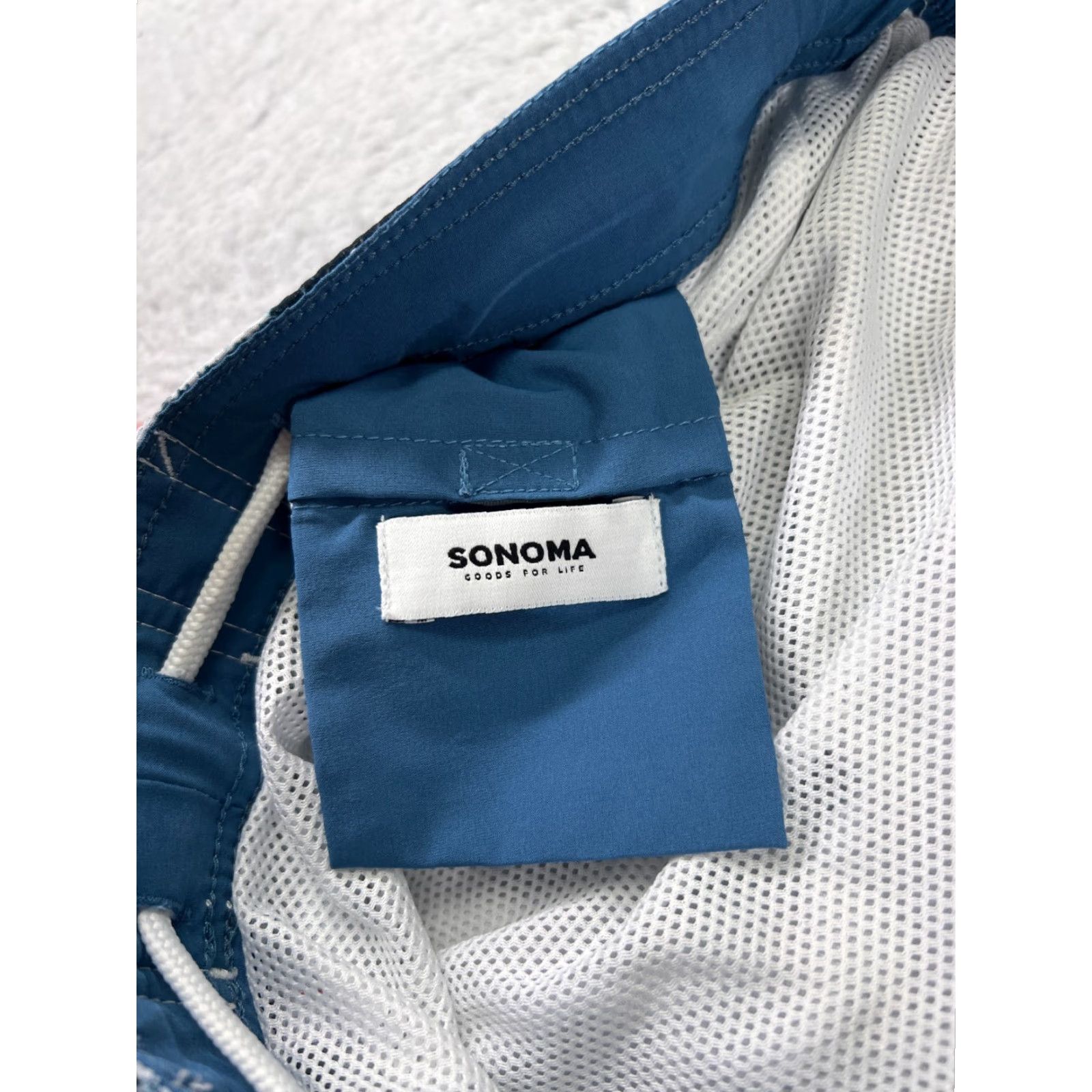 Vintage Sonoma Board Shorts Mens Large Blue White Red Striped Pockets Built-In Brief Drawstring Lined 34x9 Surf Beach Tropical 90s? Size US 33 - 4 Thumbnail