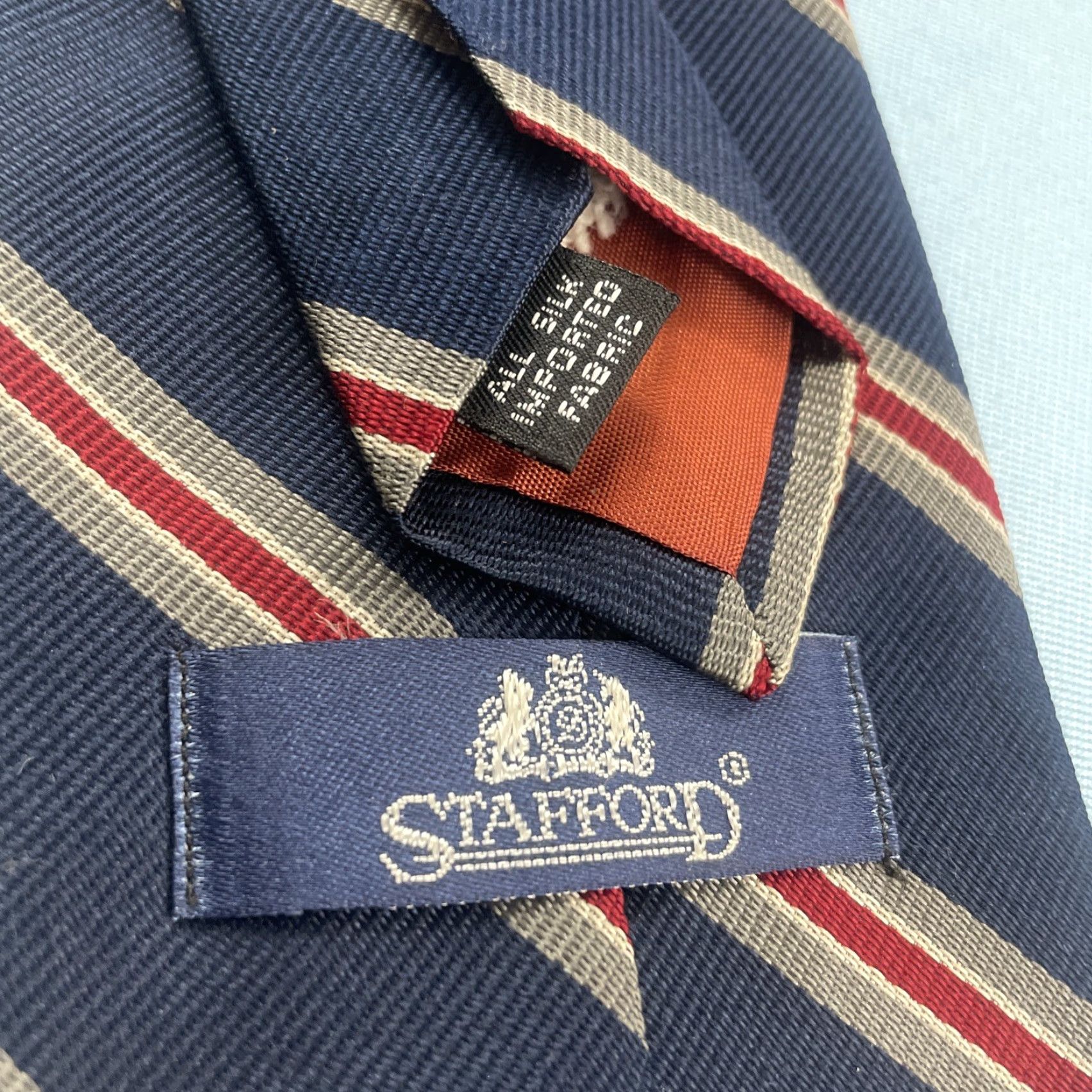 Stafford VINTAGE Stafford Silk Wide Striped Necktie 90s Men Repp Blue Red Silver Gray Read 4x58 Tie Size ONE SIZE - 5 Thumbnail