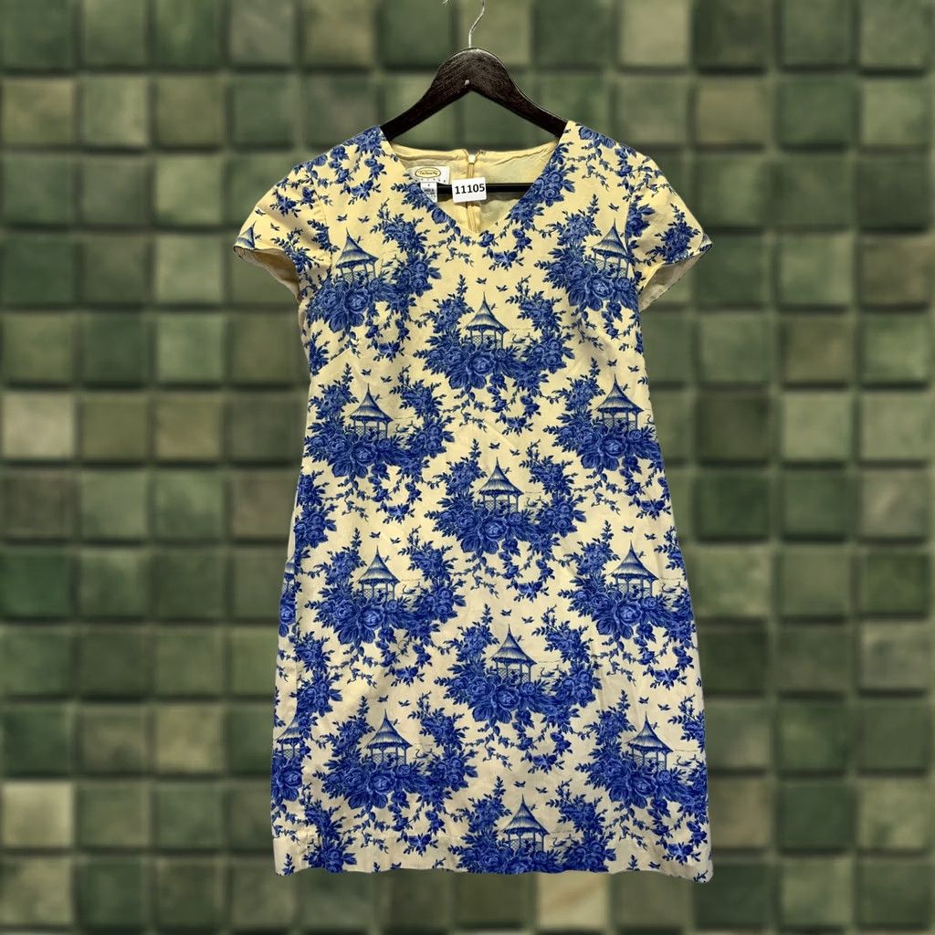 Talbots Talbots Petites Yellow Blue Floral Print V Neck Dress Womens 4-11104 Size S / US 4 / IT 40 - 1 Thumbnail