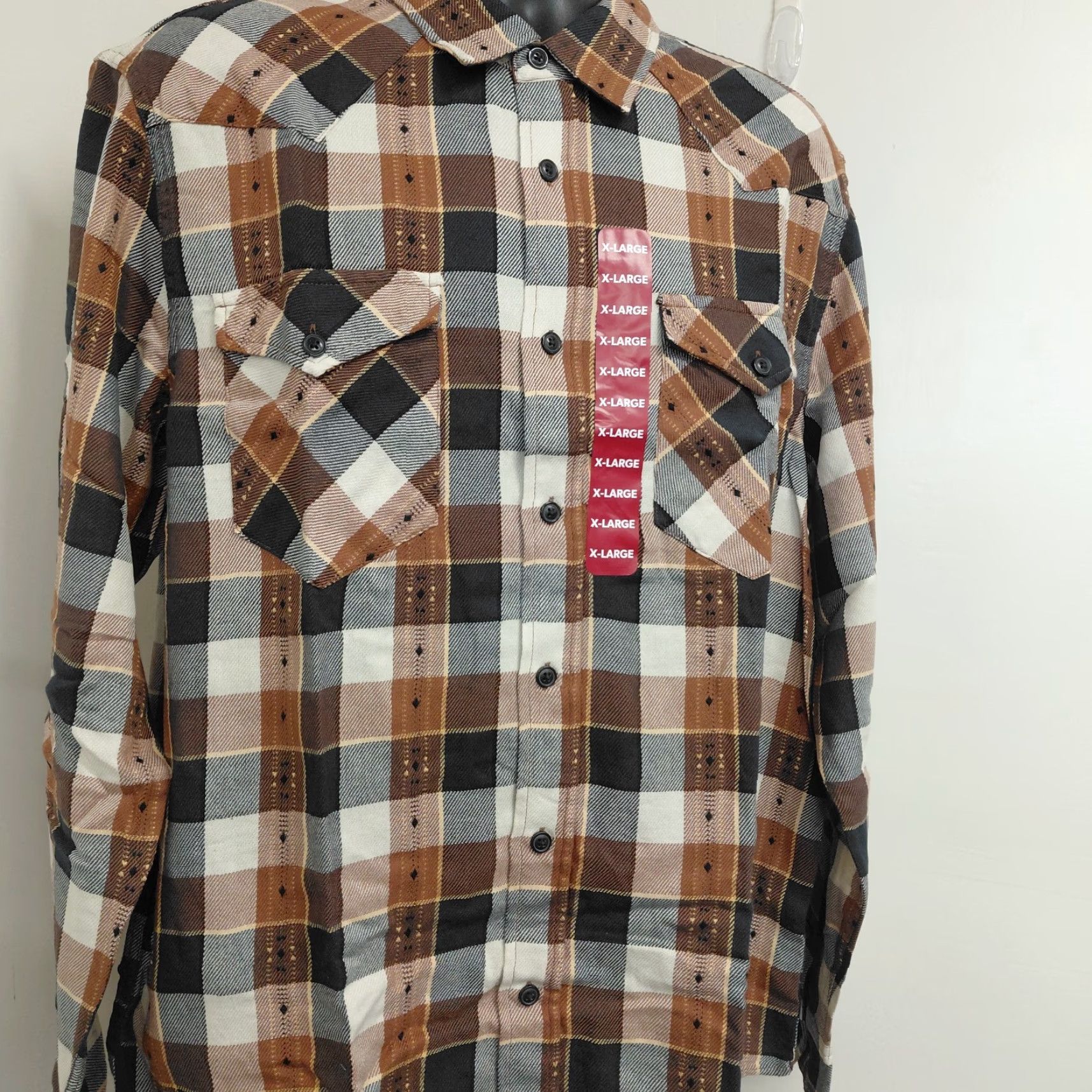 Frye NWT Frye Jacquard Flannel Shirt Mens XL XLarge Black/Brown Long Sleeve Casual Button-Up Zip? Actually button closure. Size US XL / EU 56 / 4 - 4 Thumbnail