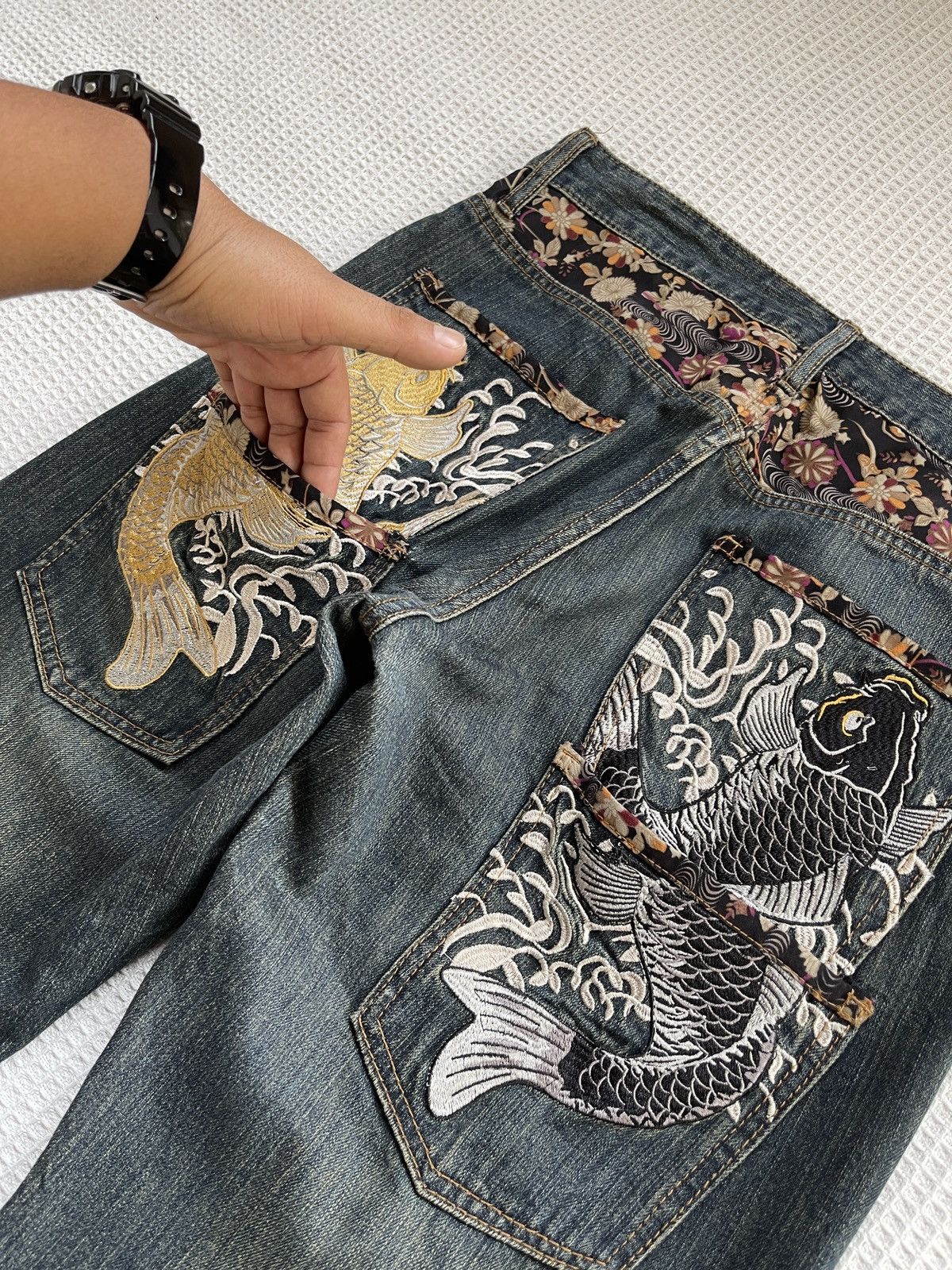 Karakuri Tamashii Rare🔥Japanese Memory Special Embroidery Sukajan Jeans Size US 34 / EU 50 - 8 Thumbnail