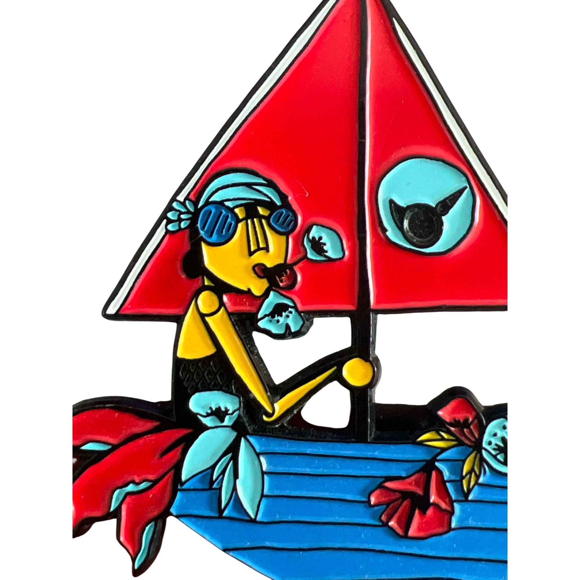Other Colorful Sailboat Pin Brooch Woman Flowers Red Blue 2.5" x 2 Size ONE SIZE - 2 Thumbnail