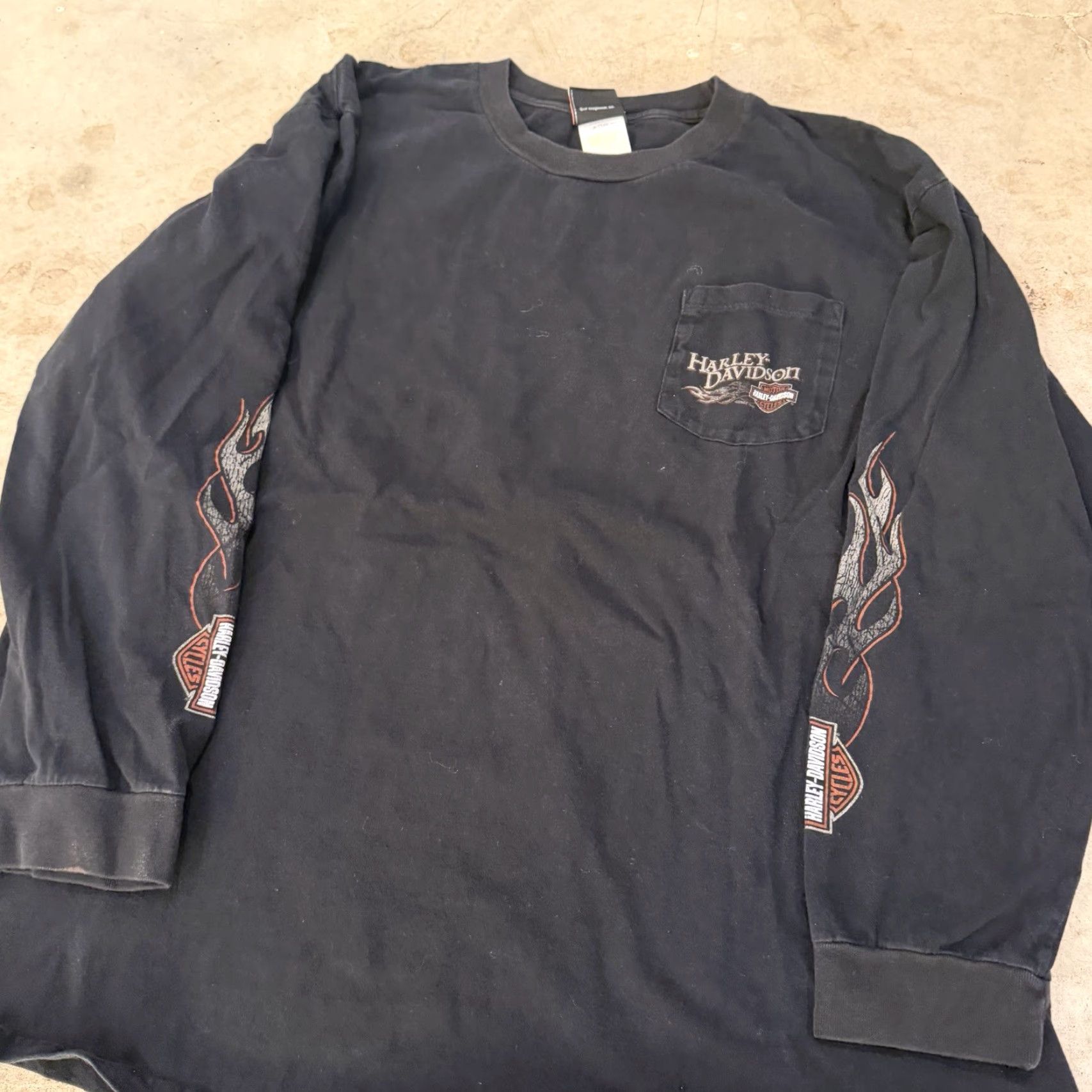 Harley Davidson Harley-Davidson Long Sleeve T-Shirt Mens XL Flames Sleeve Hits Black Detroit MI Size US XL / EU 56 / 4 - 5 Thumbnail