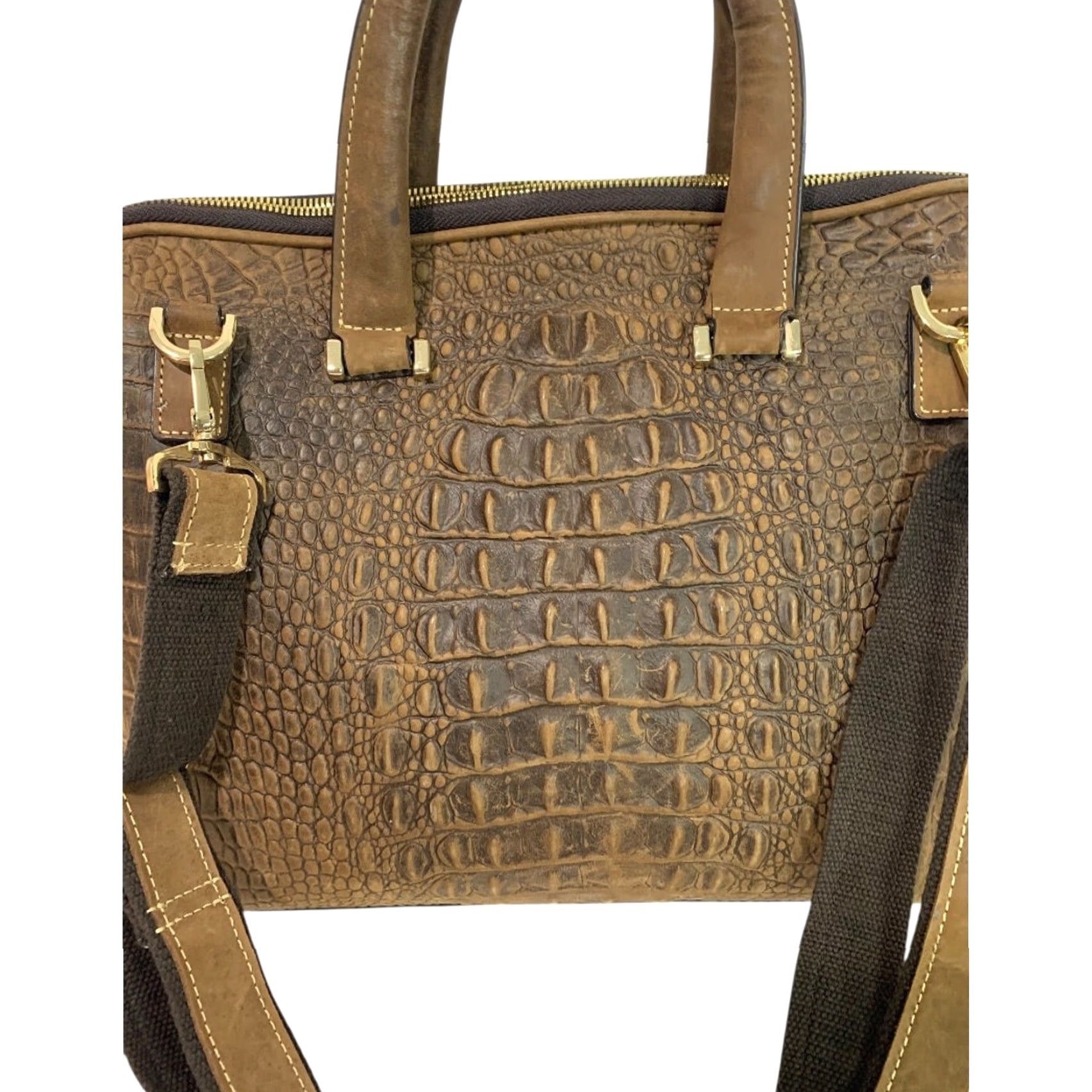 Vintage Genuine Leather Bag Briefcase Brown Crocodile Style Quintessential Size ONE SIZE - 7 Thumbnail