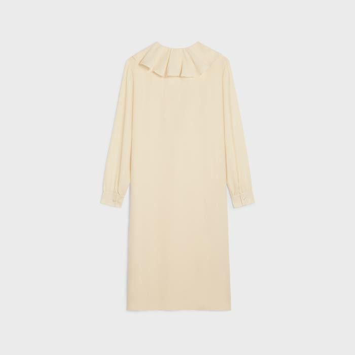 Celine o1w1db10125 2R62K204D Silk Sable Jabot Dress in Cream Size XXS / US 00 / IT 34 - 2 Thumbnail