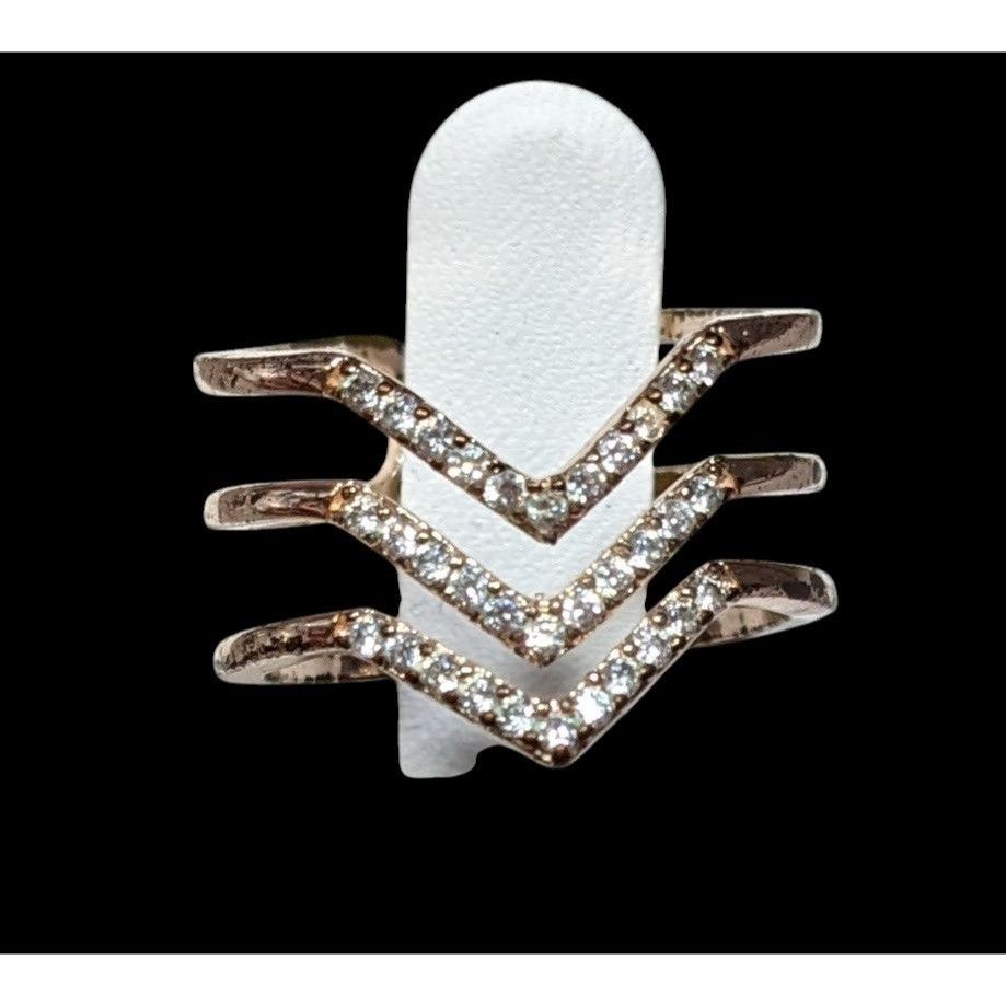 Other Elegant Glam Triple Chevron Gold Tone Rhinestone Ring Size ONE SIZE - 2 Thumbnail