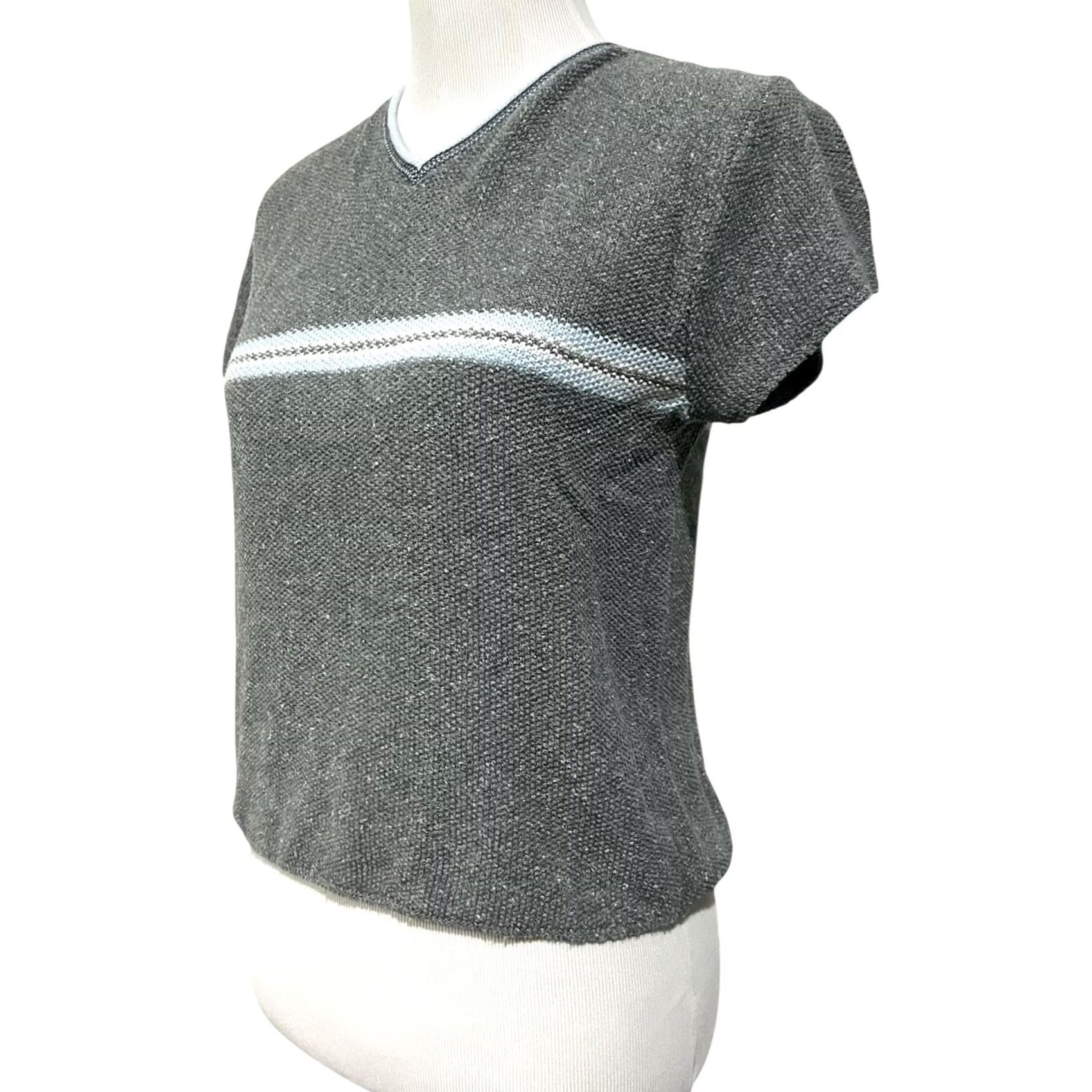 Vintage VINTAGE Grunge Chest Stripe Sweater Womens L Gray Blue 90s Skater Pullover Knit Blocked Pattern Size L / US 10 / IT 46 - 3 Thumbnail