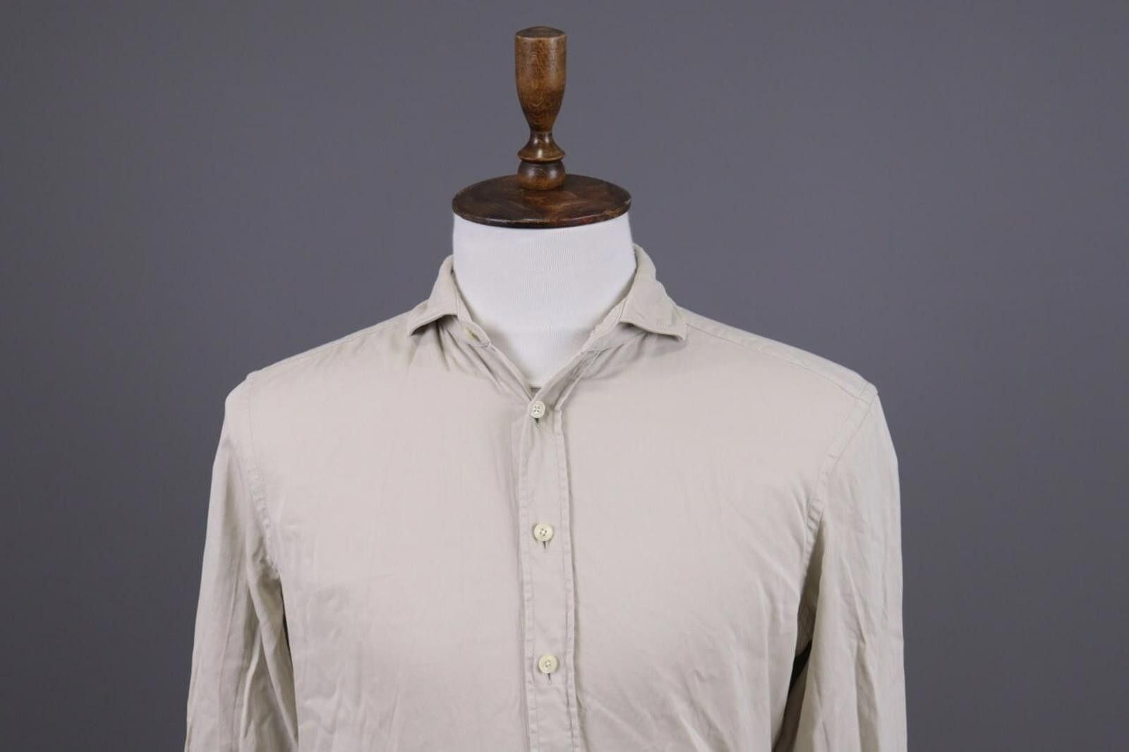 Designer Hackett London Slim Fit Beige Button Down Shirt Size M Size US M / EU 48-50 / 2 - 2 Thumbnail