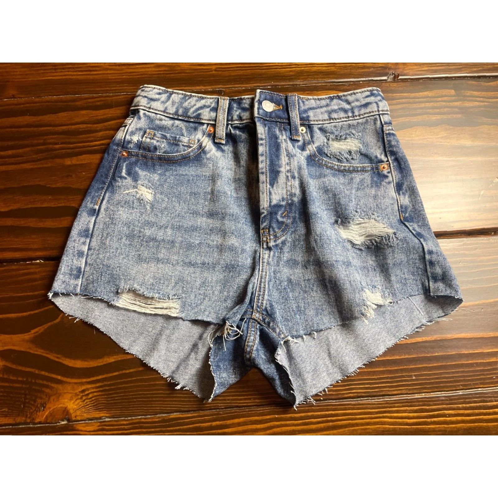 Vintage Wild Fable Shorts Women's 2/26 Blue Highest Rise Short Distressed Butterfly Denim 100% Cotton Regular Size 2 Girls Ladies Womens Mens no N/A Size 26" / US 2 / IT 38 - 2 Thumbnail