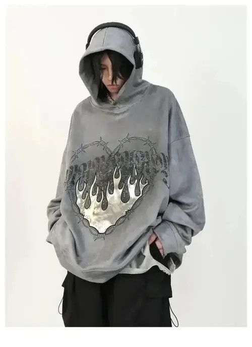 Fashion Heart Pattern Printed Hooded