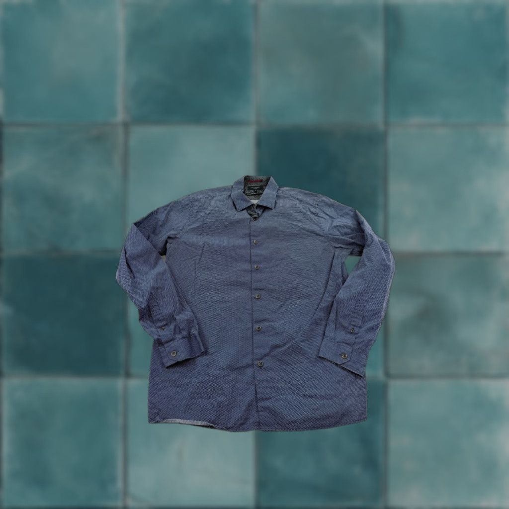 Ted Baker Ted Baker Shirt Mens Large Blue Patterned Button-Down Long Sleeve Cotton Size US L / EU 52-54 / 3 - 1 Thumbnail