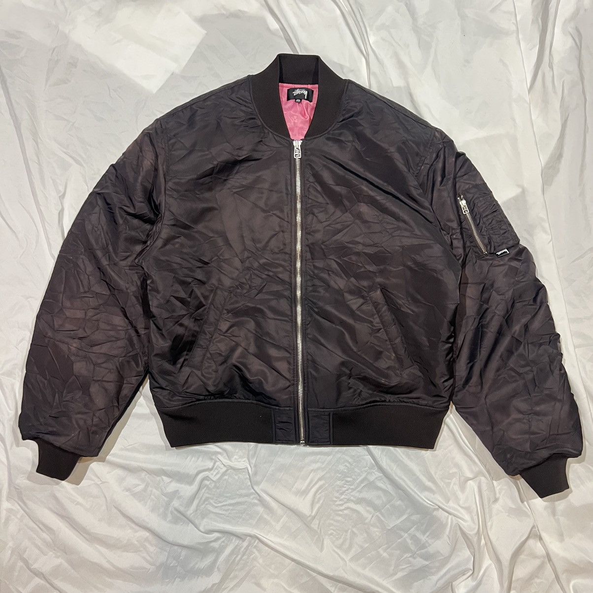 Image of Stussy Stüssy Brown Dyed Nylon Bomber, Men's (Size 2XL)