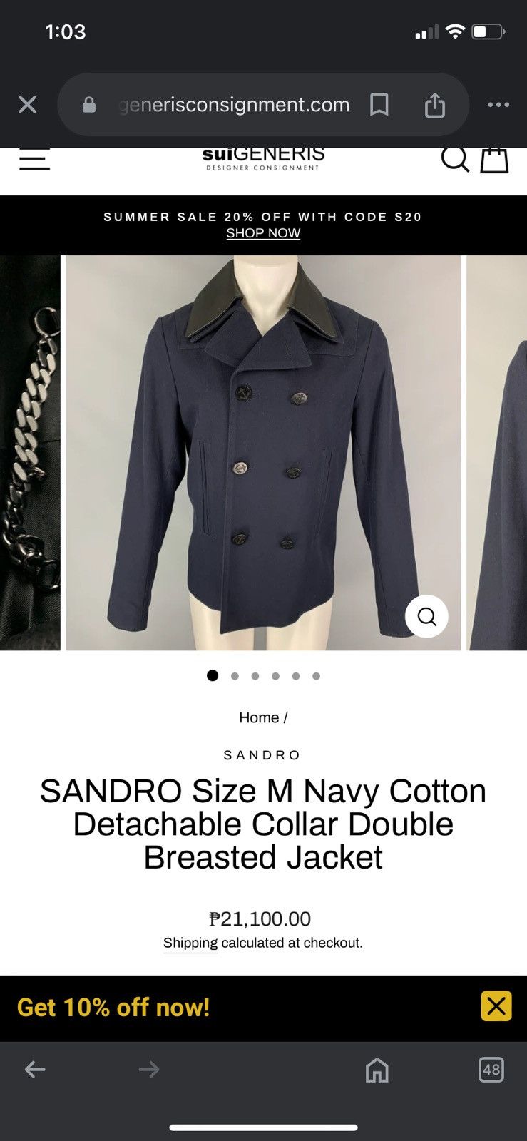 Sandro SANDRO Detachable Collar Double Breasted Jacket Size US M / EU 48-50 / 2 - 11 Thumbnail