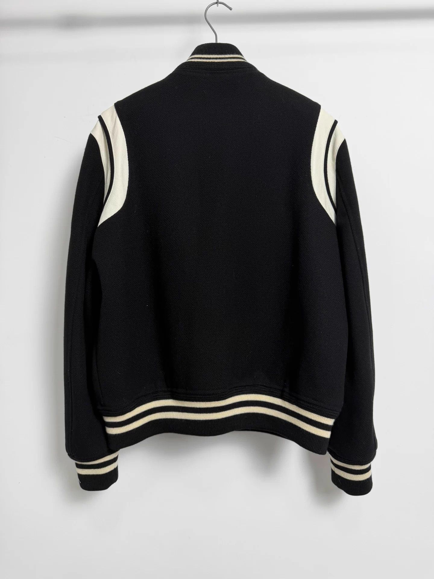Saint Laurent Paris SLP 16ss black white leather thick wool bball jkt 50 Size US M / EU 48-50 / 2 - 2 Thumbnail