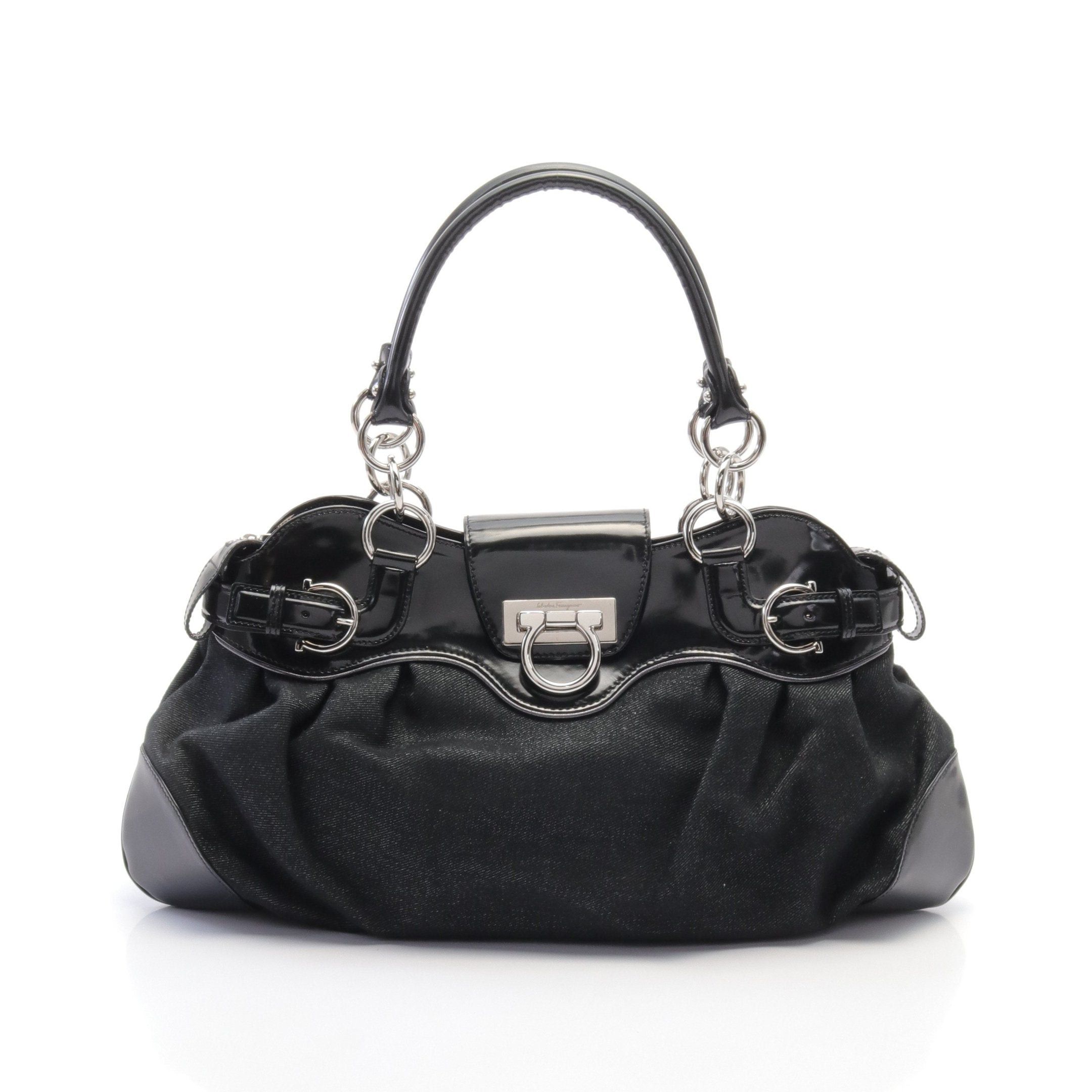 Salvatore Ferragamo Salvatore Ferragamo Gancini Handbag Denim Patent Leather Indigo Blue Black Size ONE SIZE - 1 Thumbnail