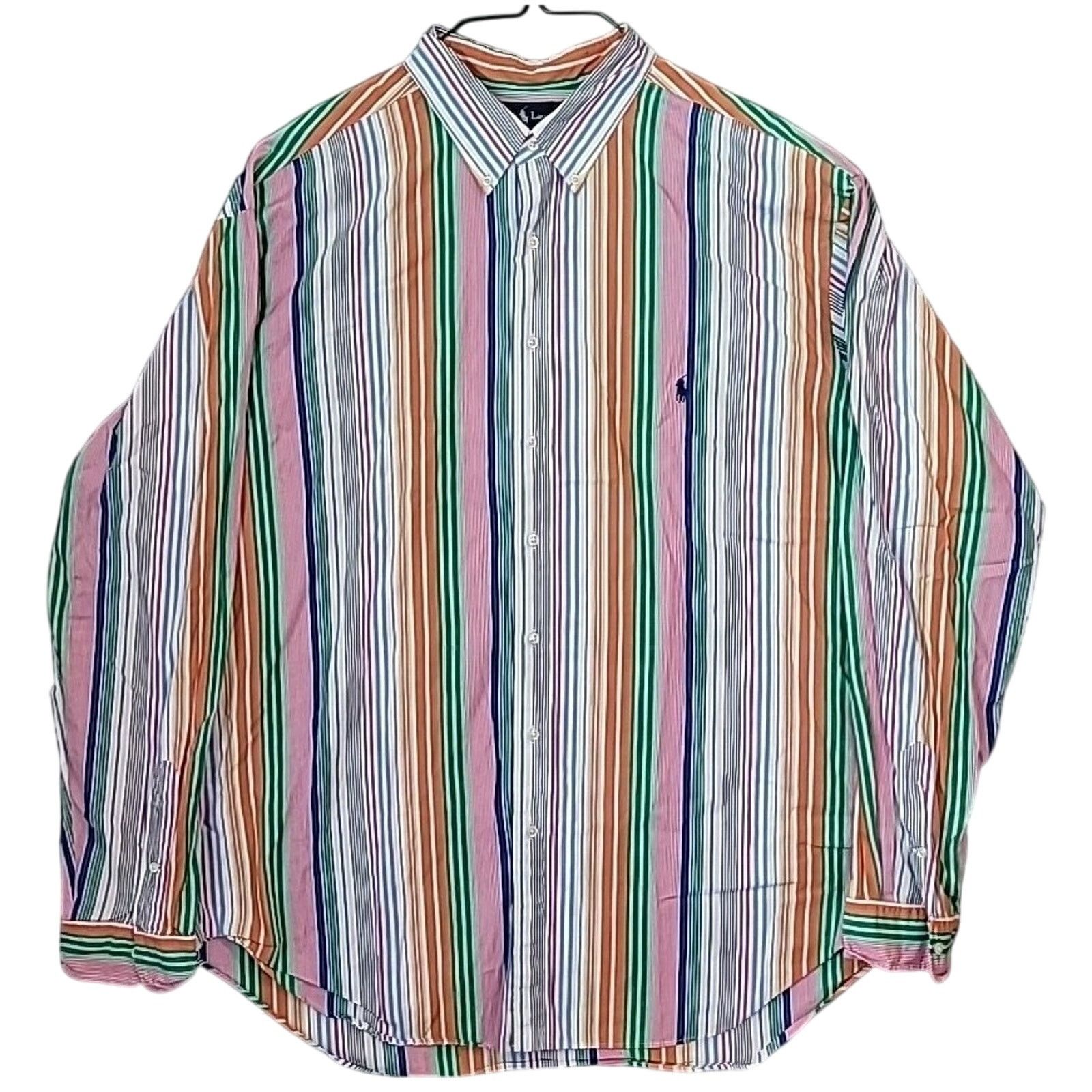 VTG Ralph Lauren Striped Button Down Shirt 2XLT Pastel