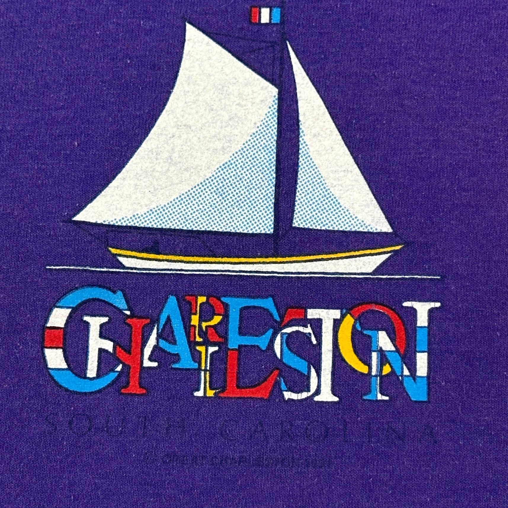 Hanes VINTAGE Hanes Fifty Fifty Shirt Mens Large Charleston Sailboat Single Stitch USA Shirt Mens Large Purple 90s Art Classic Retro USA Mens Size US L / EU 52-54 / 3 - 2 Thumbnail