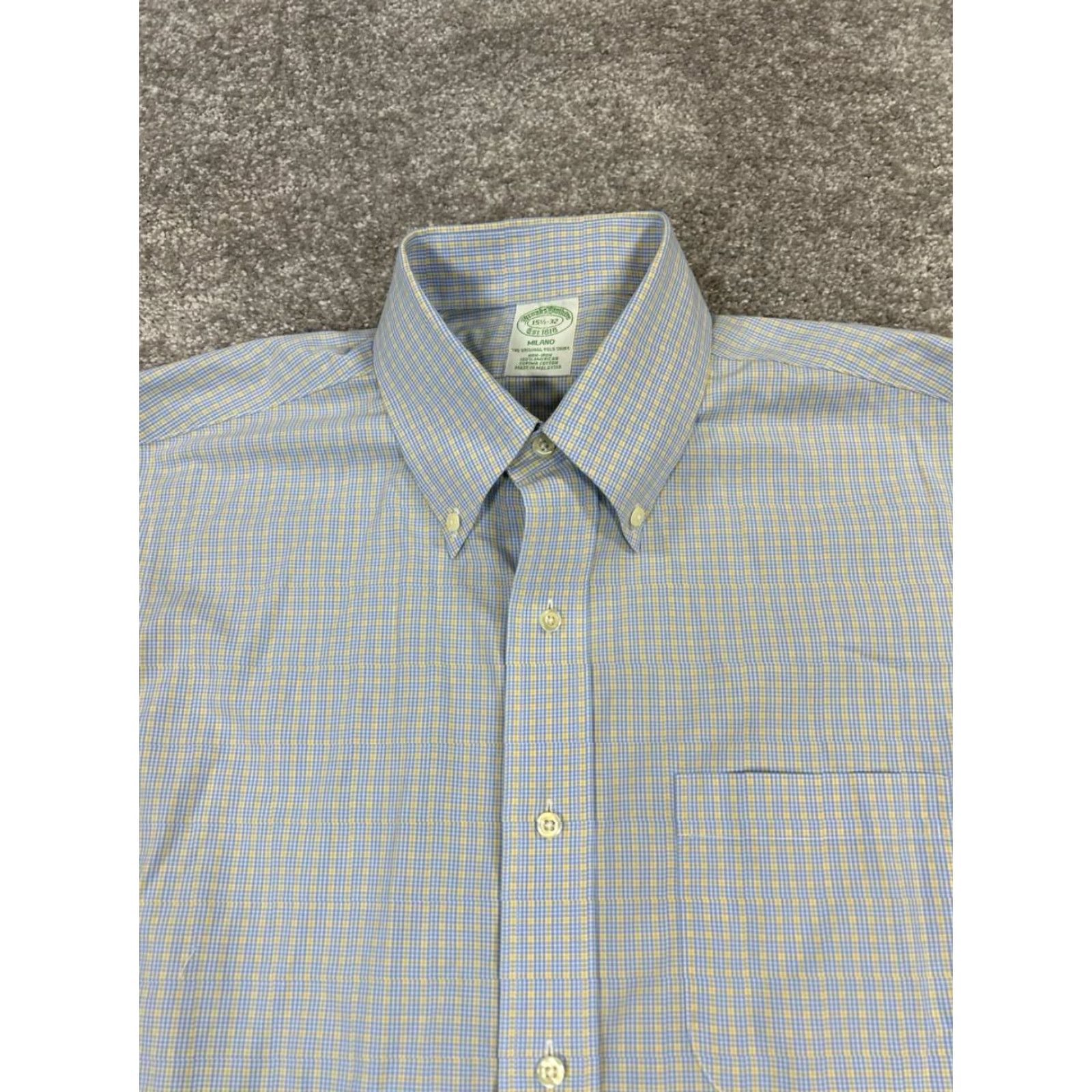 Brooks Brothers Brooks Brothers Dress Shirt Mens 15.5 Yellow Cotton Button Down Plaid Long Sleeve Regular Collar-Down BDT Non-Iron 100% Cotton Size 42R - 2 Thumbnail
