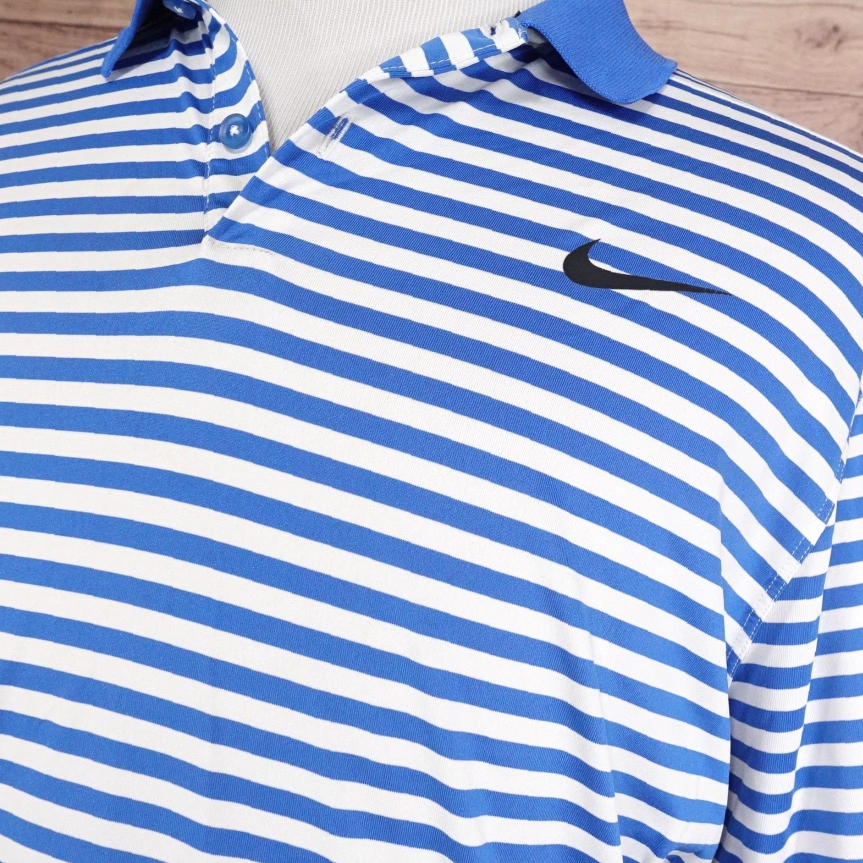 Nike Nike Golf Polo Shirt Mens XL Blue White Stripe Dri-FIT Short Sleeve Size US XL / EU 56 / 4 - 2 Thumbnail