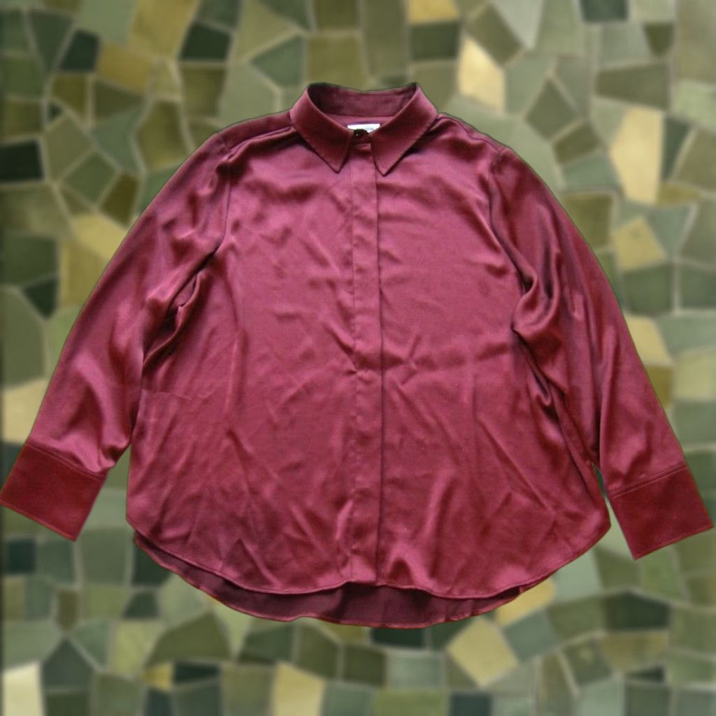 Nordstrom Nordstrom NWT Burgundy Red Silky Button-Up Long Sleeve Blouse 2XL Women’s Polyester Solid Size XXL / US 16-18 / IT 52-54 - 1 Thumbnail