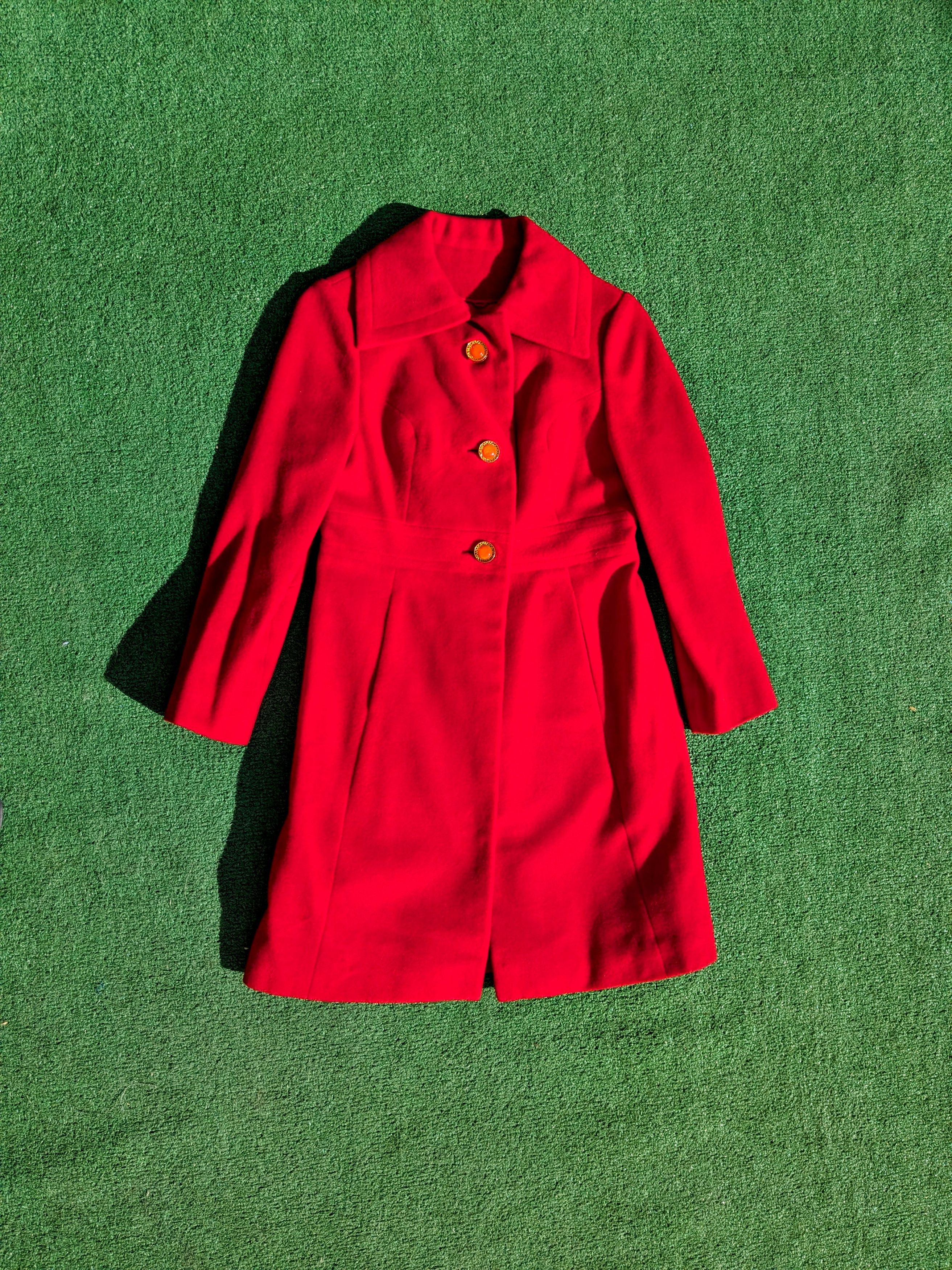 Vintage 1960s Vintage Petite Acme Crimson Wool Fit & Flare Long Coat Size XS / US 0-2 / IT 36-38 - 7 Thumbnail