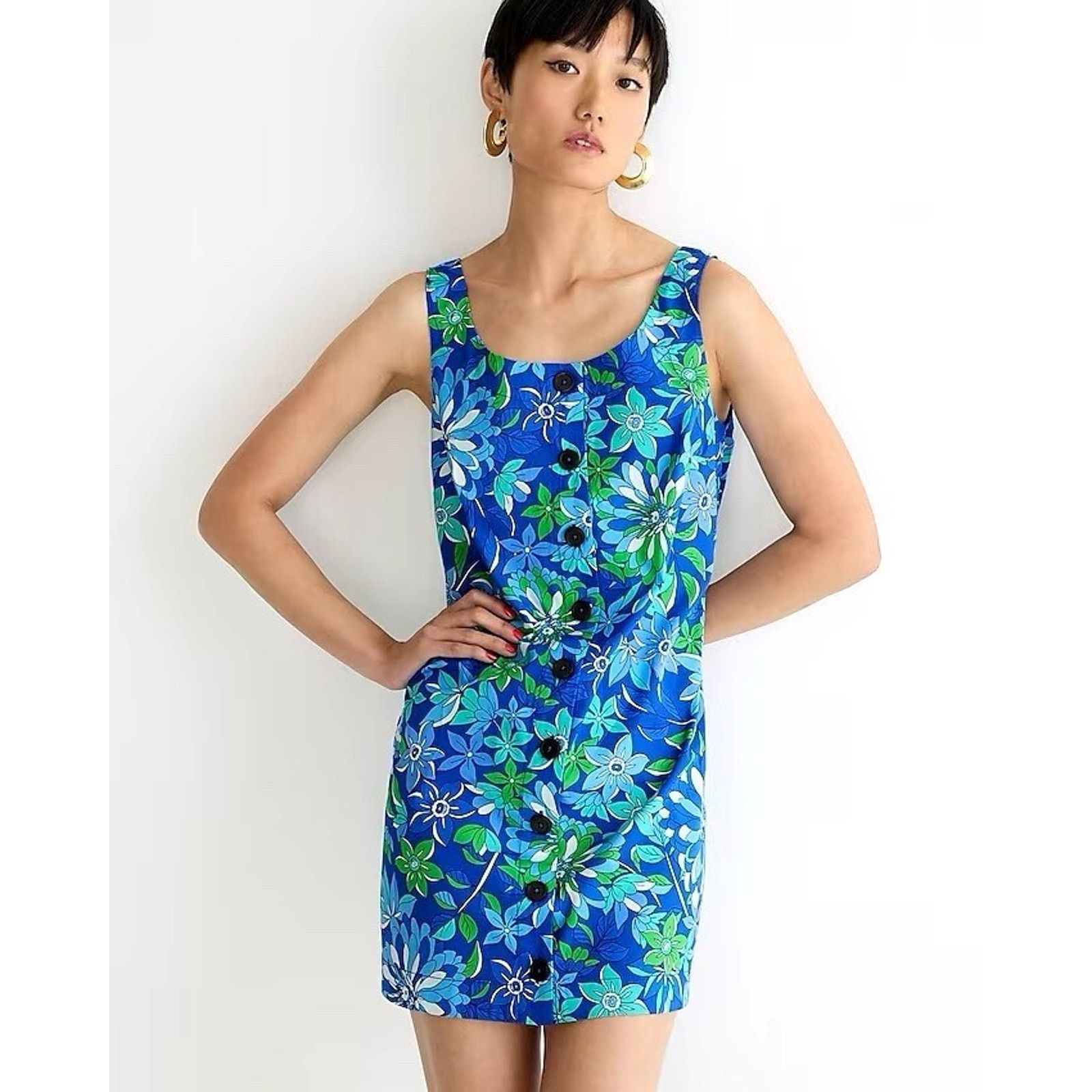 J.Crew nwt JCrew Button-front shift dress in cobalt floral Tropical Size L / US 10 / IT 46 - 1 Thumbnail
