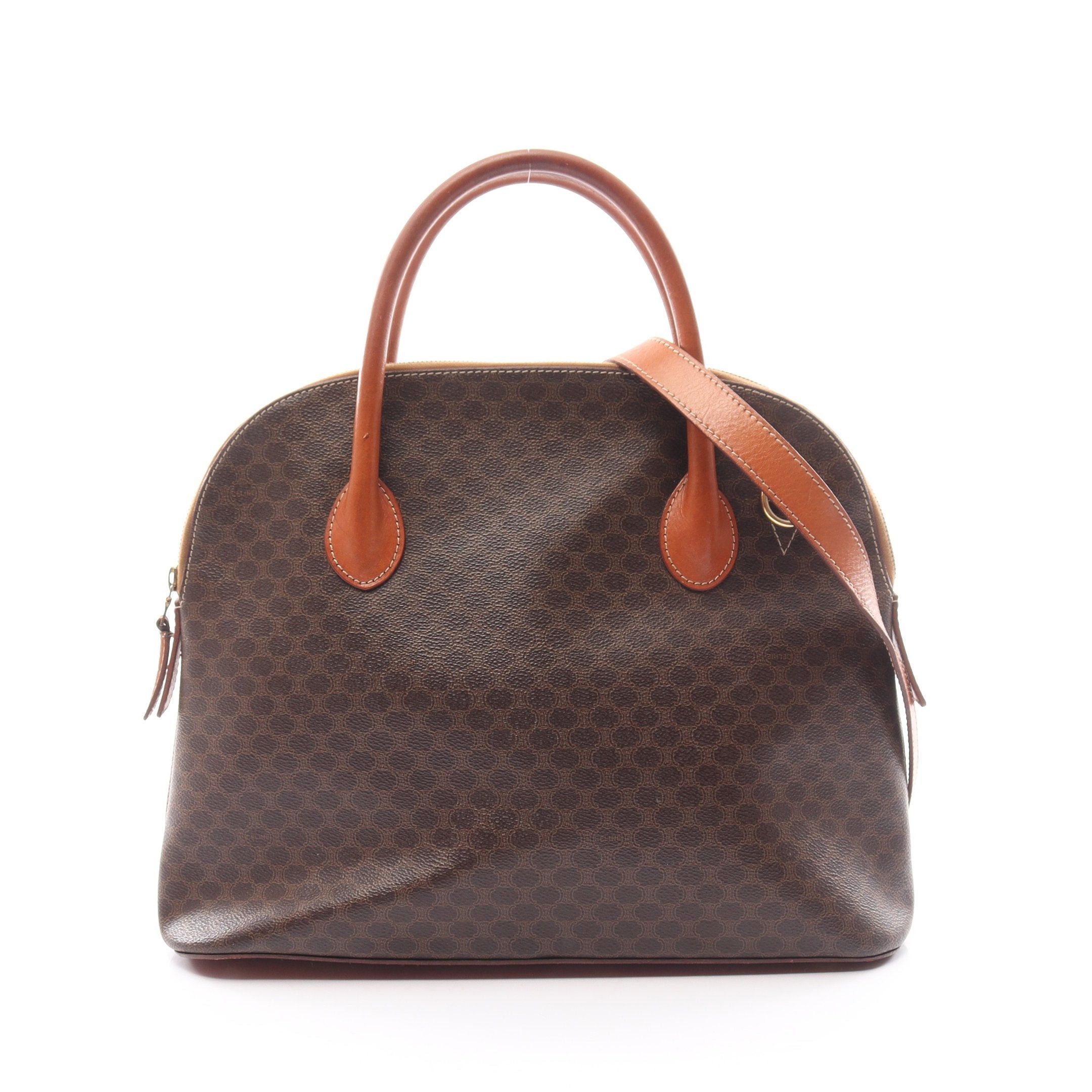 image of Celine Macadam Handbag Pvc Leather Dark Brown Brown 2Way, Women's